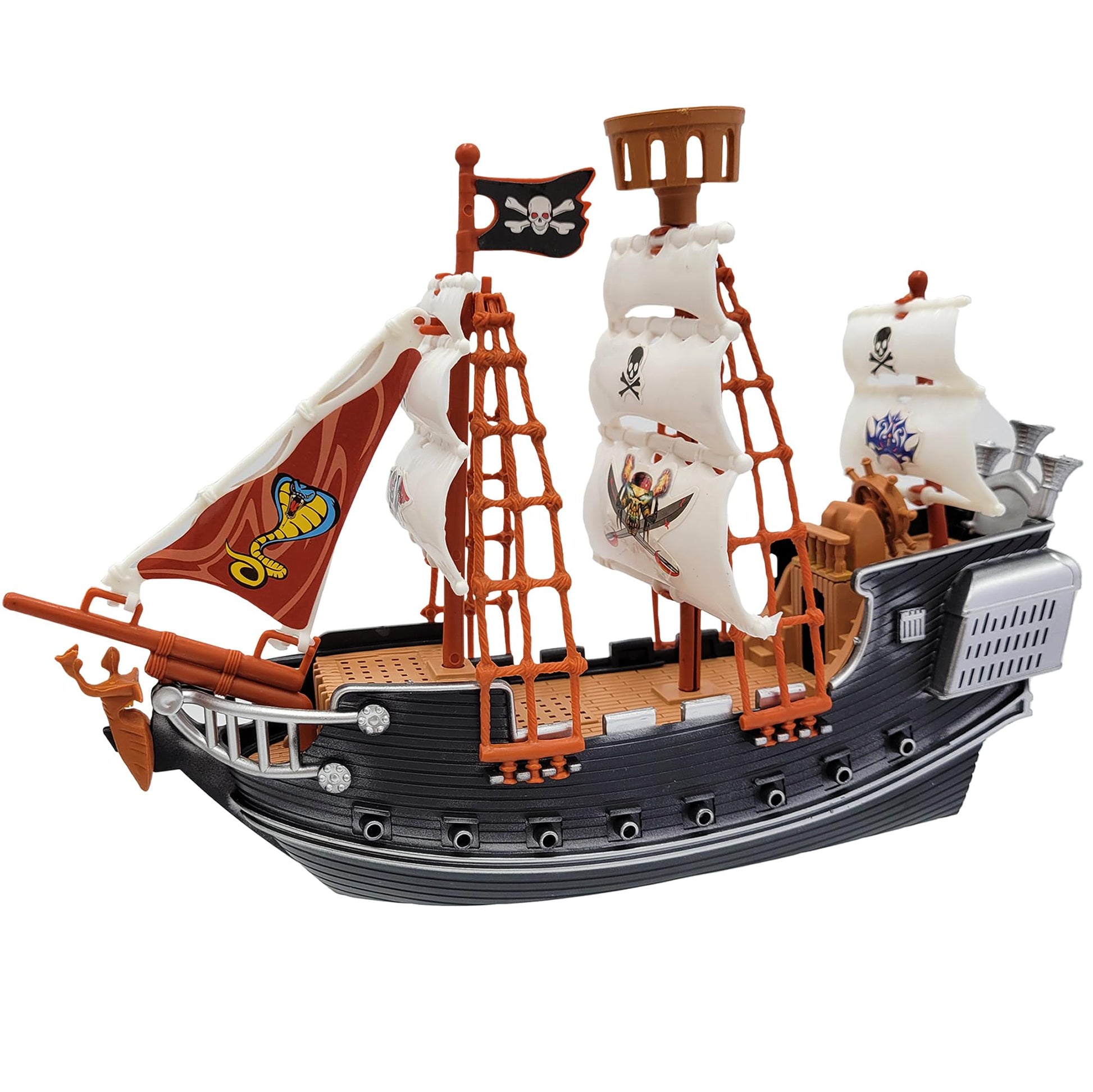 The Dreidel Company 10 inch Pirate Boat Detailed Pirate Ship Adventure Playset, Pirate Toy, Pirate Party Favor, Excellent for Children Ages 3+