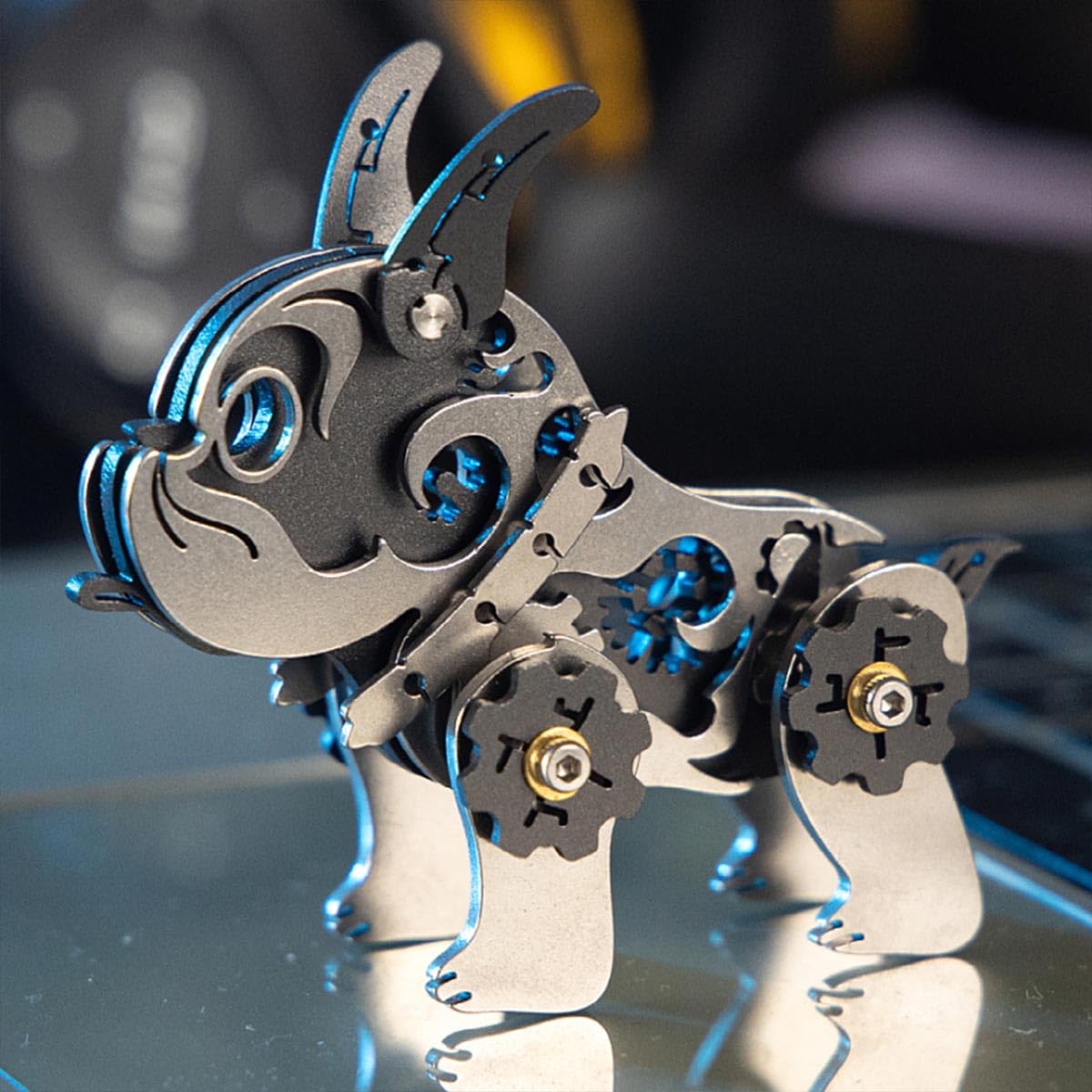 URFunModel 3D Metal Puzzle for Adults, DIY Assembly Mechanical Bulldog Metal Model Kit to Build, 48PCS Steampunk Bulldog 3D Puzzle Brain Teaser