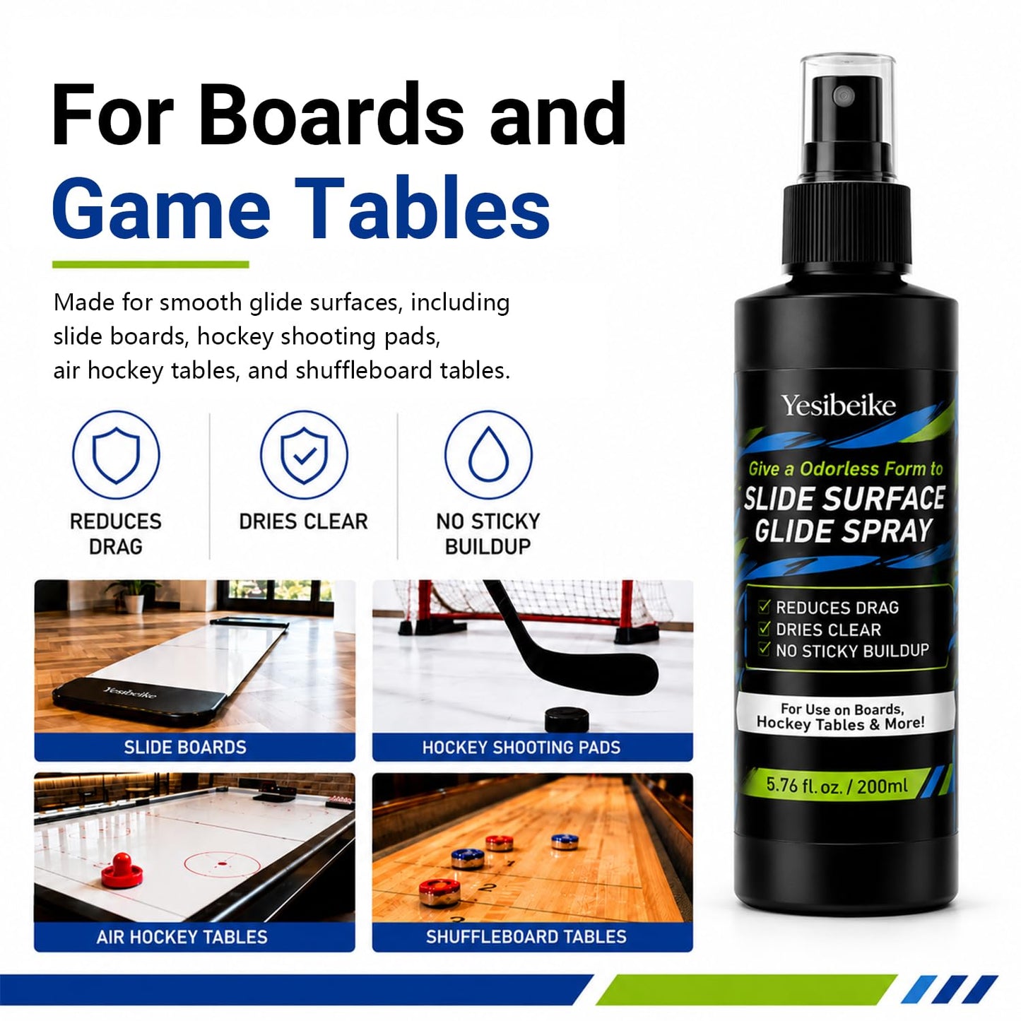Yesibeike 6.76 fl oz Slide Surface Glide Spray Kit, Odorless Glide Polish to Help Reduce Drag on Slide Boards, Hockey Tiles, Shooting Pads, Air Hockey