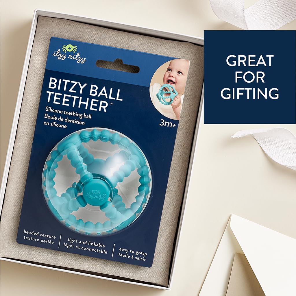 Itzy Ritzy Teething Ball - Flexible Teether Ball Soothes Sore Gums & Features Easy-to-Grip Design - Made of BPA-Free Silicone - Designed for Ages 3
