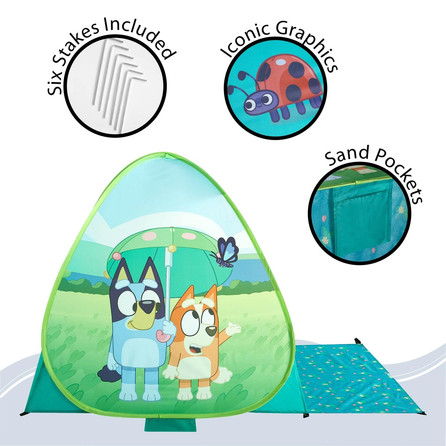 Bluey Canopy Pop Up Tent for Kids, Outdoor Portable Play Tent with UV Sun Shade, Easy Setup Beach & Backyard Shelter, Includes Carry Bag, Lightweight