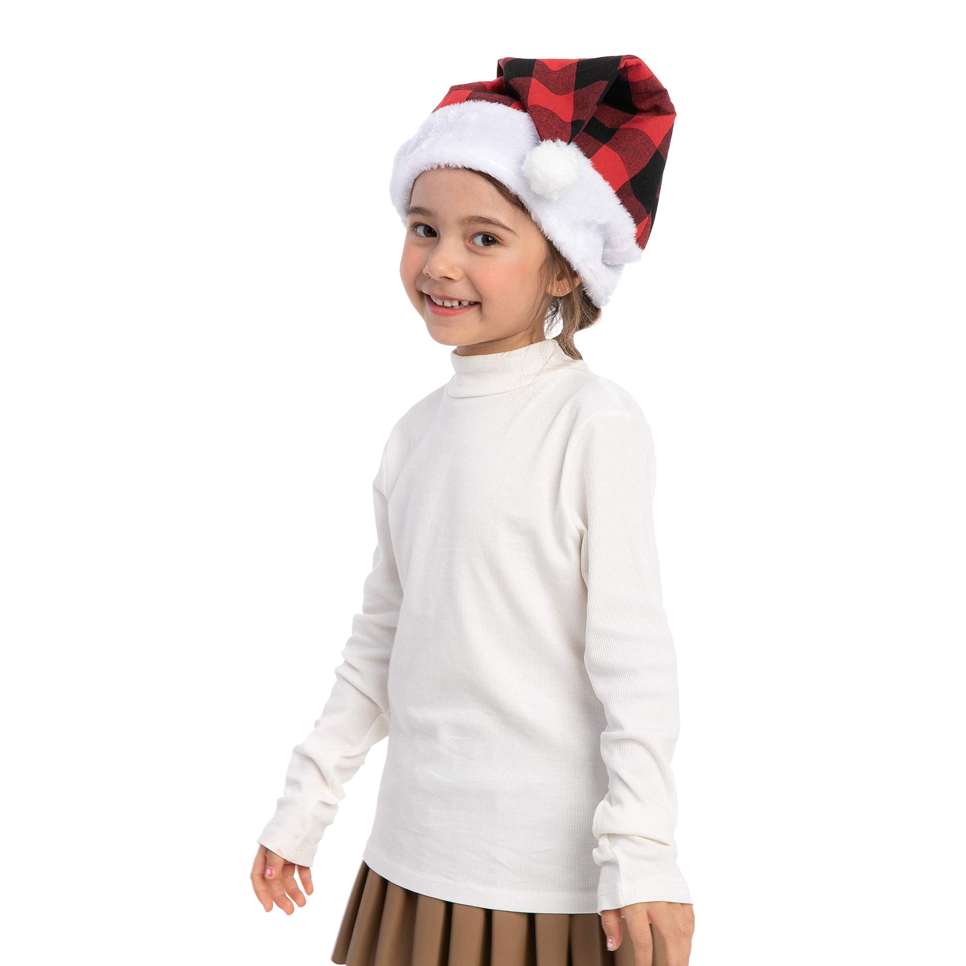 JOYIN 6 Pack Christmas Santa Hat Plaid Santa Hat Luxury Plush Hat for Christmas Costume, Christmas Party Supplies, Holiday Party Favors