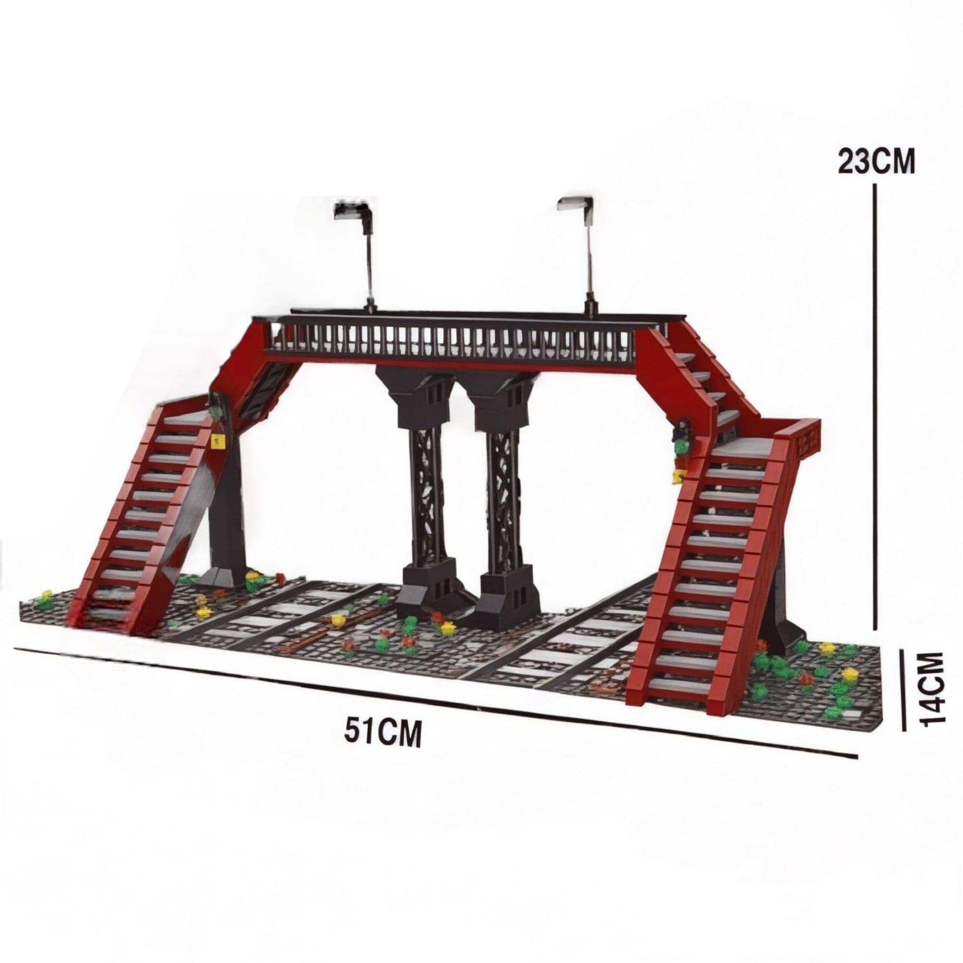 General Jim's Red Railway Crossing Modular Building Block Bricks Set, Contains 655 Brick Pieces, Base Plates Included, for Adults, Teens and Train