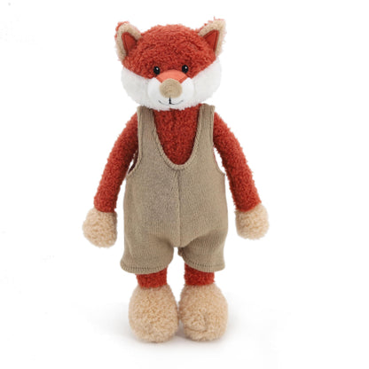 JamieCare 12" Cute and Cuddly Red Fox Stuffed Animal in Trendy Knit Overalls,Made with Premium Materials, Hypoallergenic,Warming Gift for Birthdays