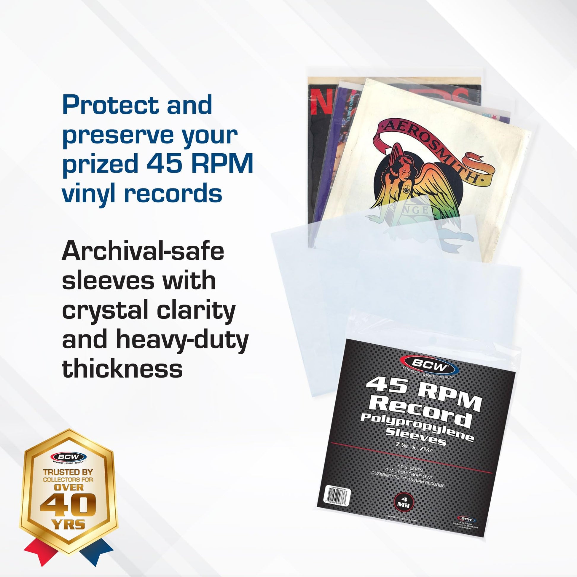 BCW 4 Mil Record Sleeves (7 Inch) | Clear Polypropylene Vinyl Album Protectors for 45 RPM | Archival Quality, Acid-Free Design | Premium Outer Sleeves