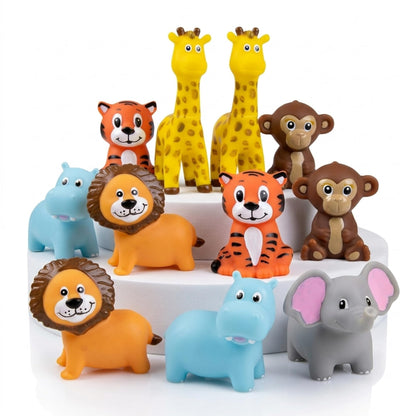 ArtCreativity Vinyl Zoo Animals Toys (Pack of 12) - Assorted Squeezable Toys Safari Animals Figures - Safari Birthday Party Favors for Kids, Jungle