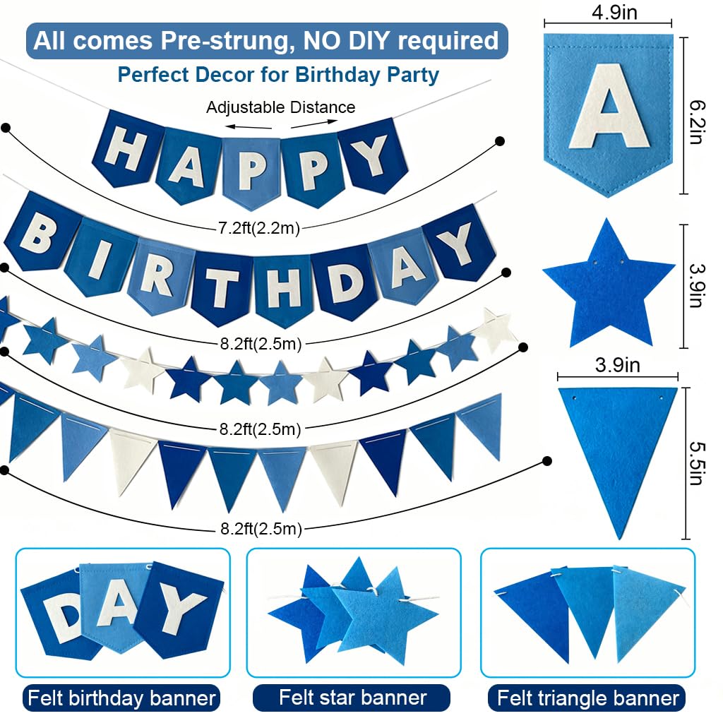 Yancan Blue Happy Birthday Banner for Women Men Boys Girls Party Decoration