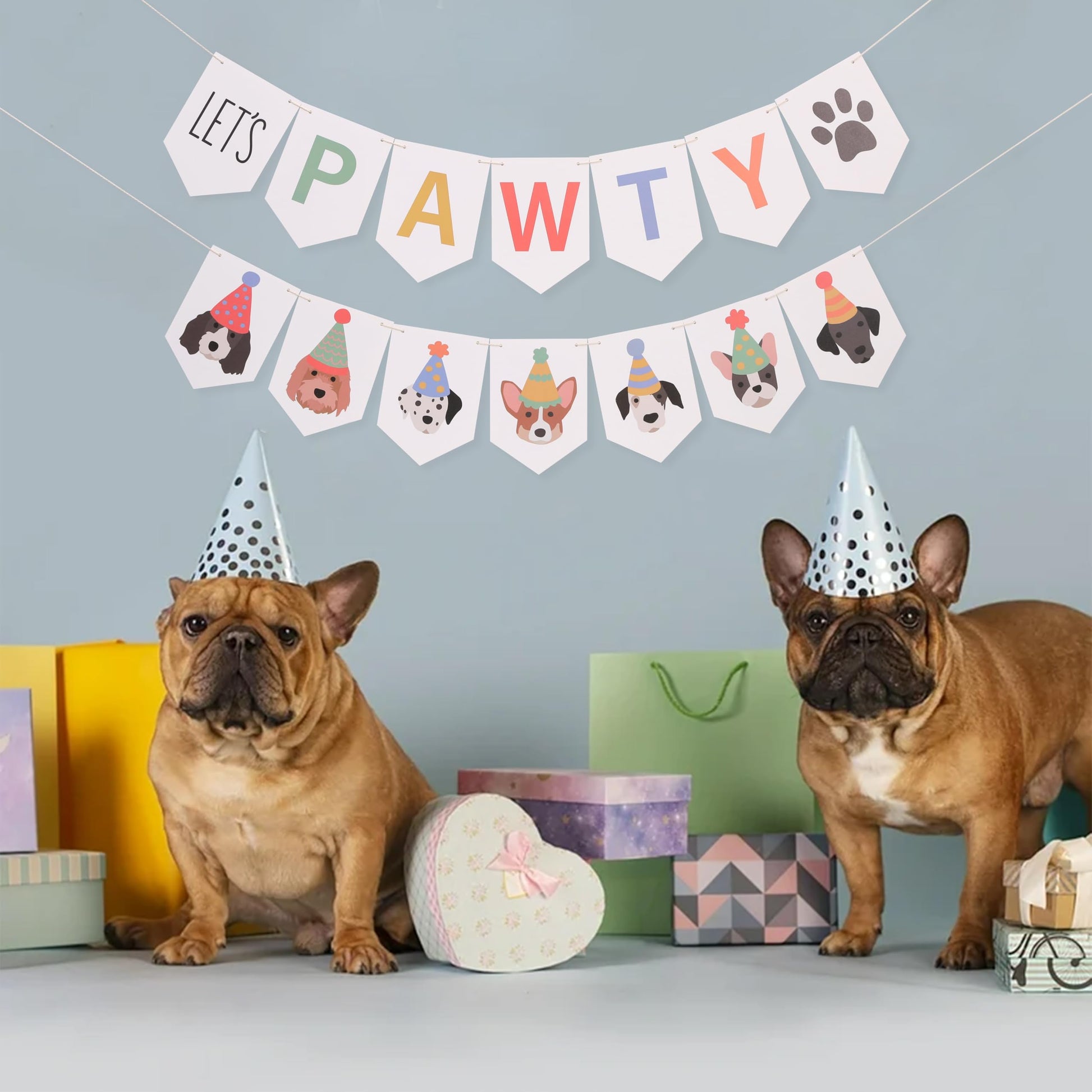 Let’s Pawty Dog Banner - Dog Happy Birthday Banner, Puppy Party Garland, Pet Birthday Decoration for Dogs Lovers, Puppy Shower or Adoption Celebration