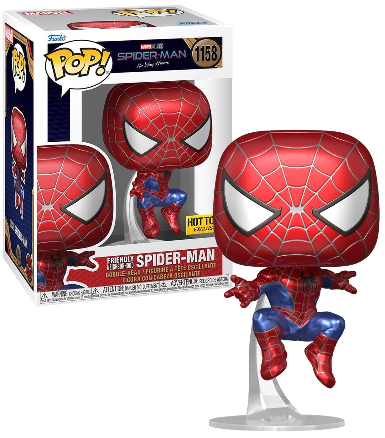 Friendly Neighborhood Spider-Man No Way Home Metallic Exclusive #1158 (Bundled with Compatible Pop Box Protector)