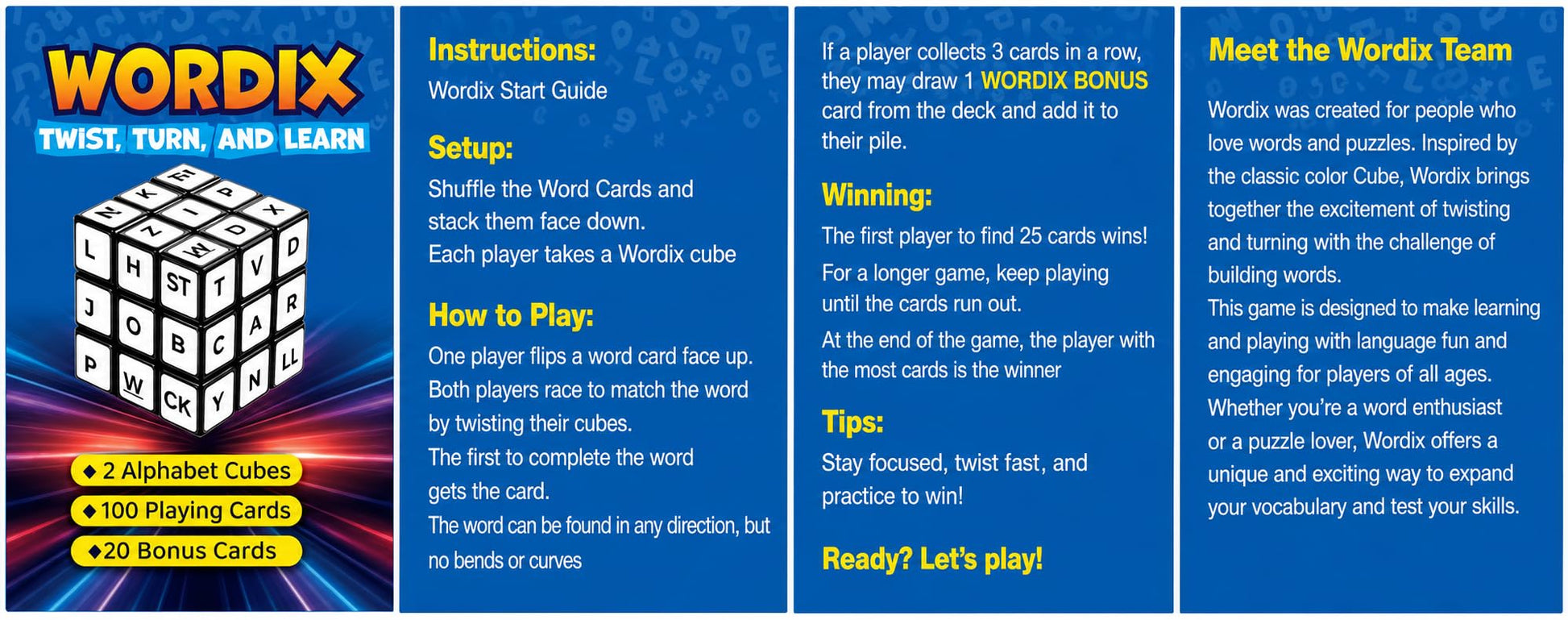 Wordix Words Game Cube for Kids, 2 Player Matching Letter Cube Racing Game with 100 Flash Cards, Educational Spelling & Reading Alphabet Learning Fun
