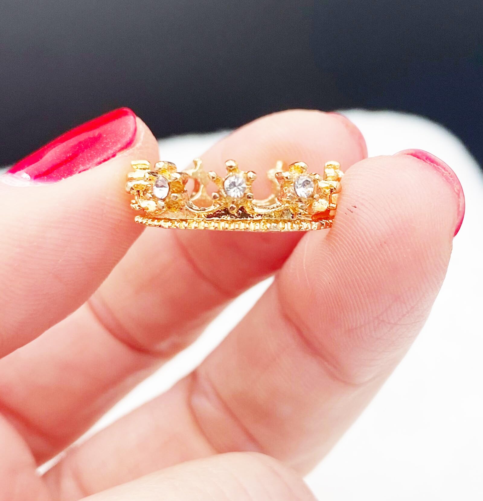Miniature Gold Crown, Dollhouse Tiny Miniature Crown, with Diamond Rhinestones, Fairy Crown, for Fairy Tale Garden, Dollhouse Miniature, Terrarium