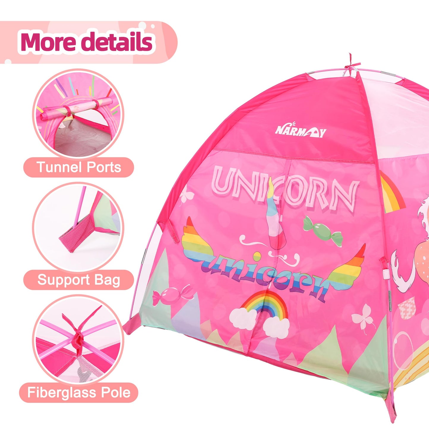 NARMAY® Play Tent Unicorn Dome Tent for Kids Indoor/Outdoor Fun - 48 x 48 x 40 inch