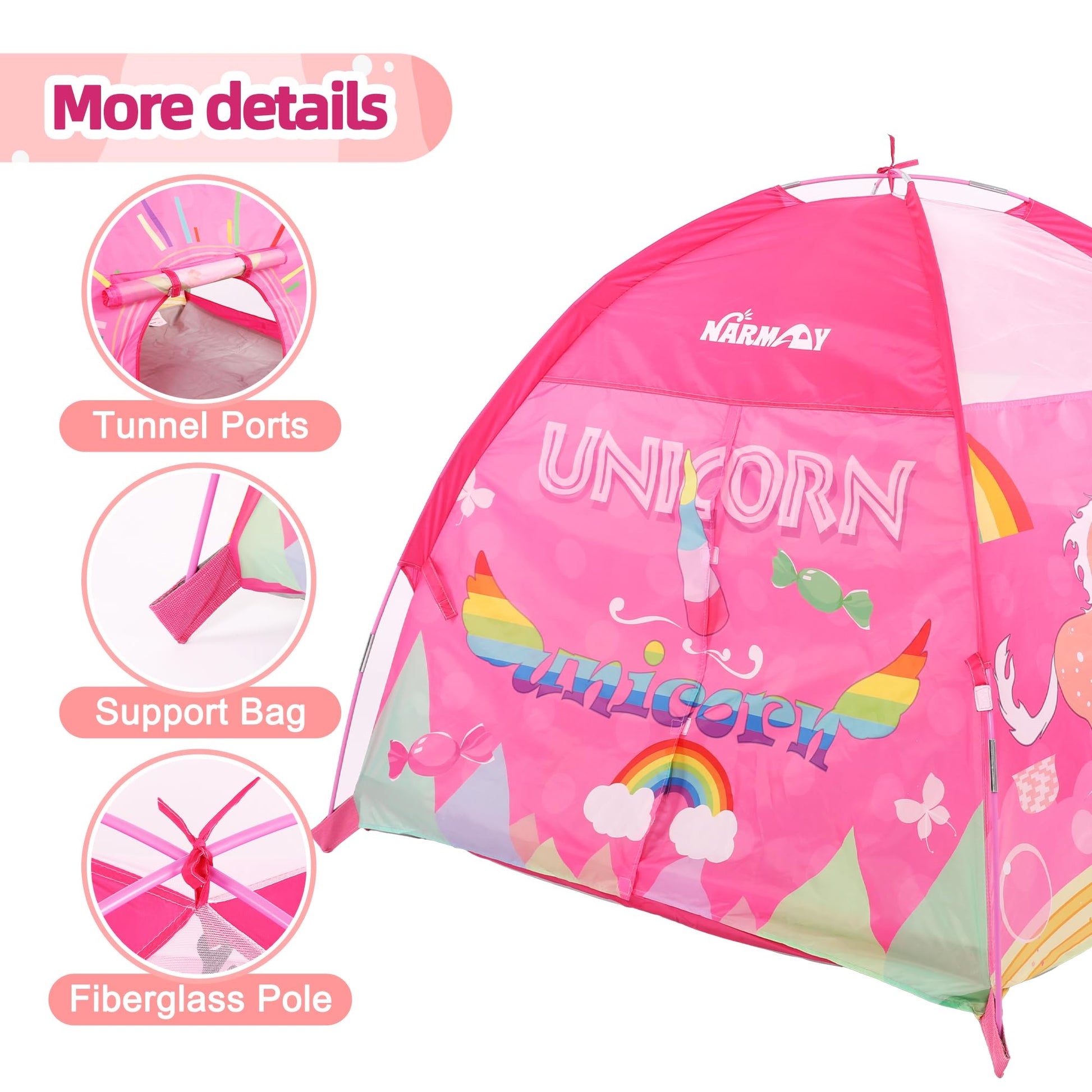NARMAY® Play Tent Unicorn Dome Tent for Kids Indoor/Outdoor Fun - 48 x 48 x 40 inch
