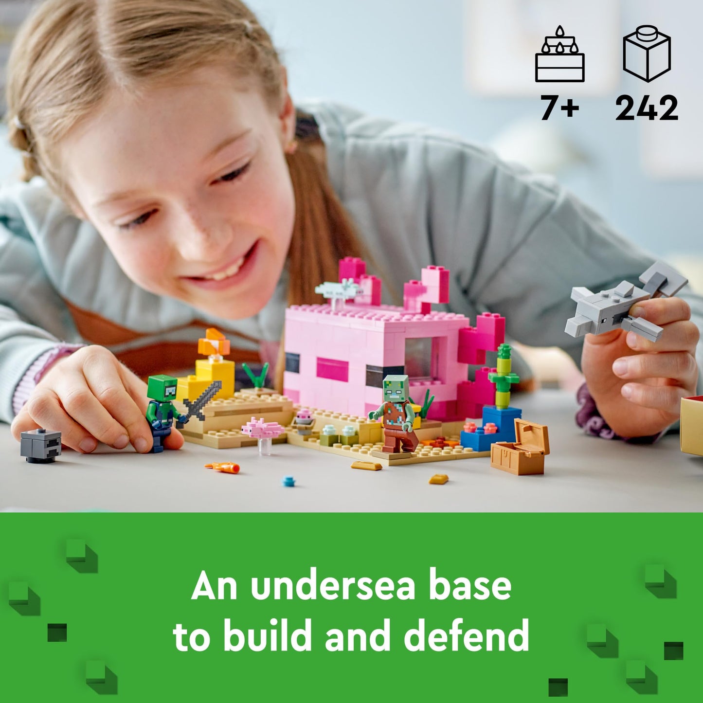 LEGO Minecraft The Axolotl House 21247 Building Toy Set, Creative Adventures at a Colorful Underwater Base, Includes a Diver Explorer, Dolphin