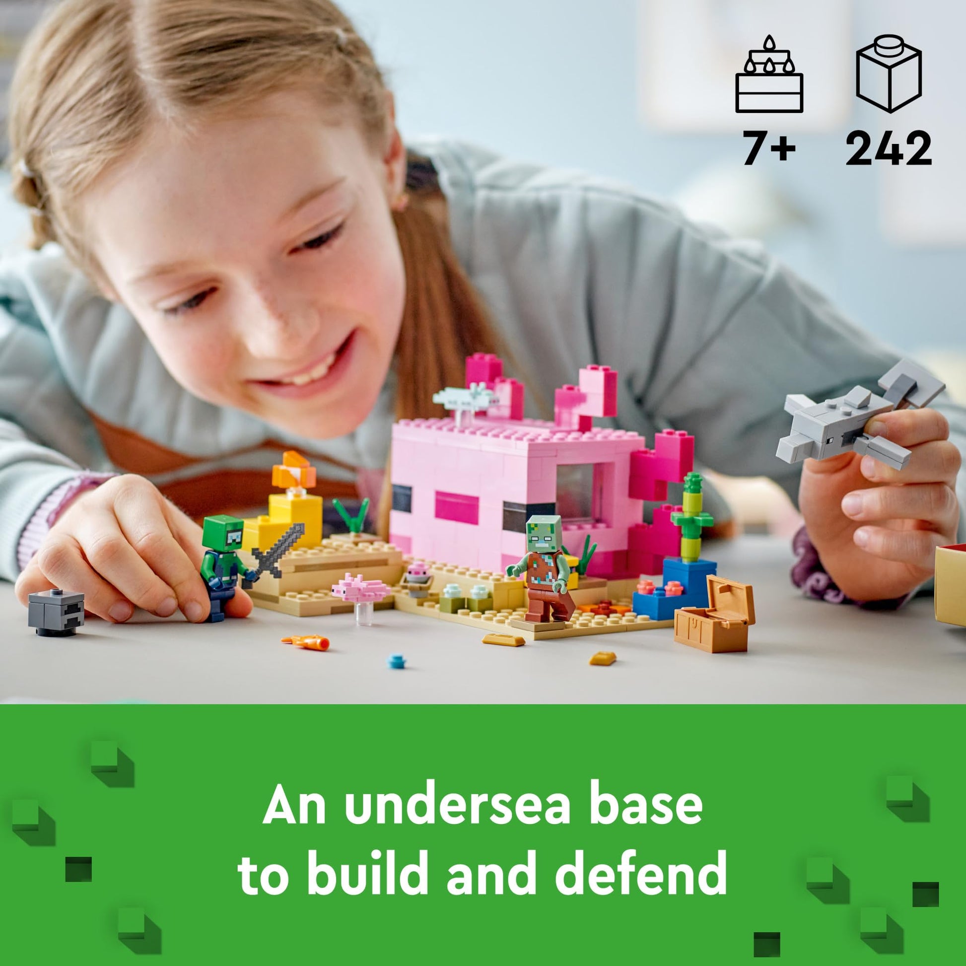 LEGO Minecraft The Axolotl House 21247 Building Toy Set, Creative Adventures at a Colorful Underwater Base, Includes a Diver Explorer, Dolphin