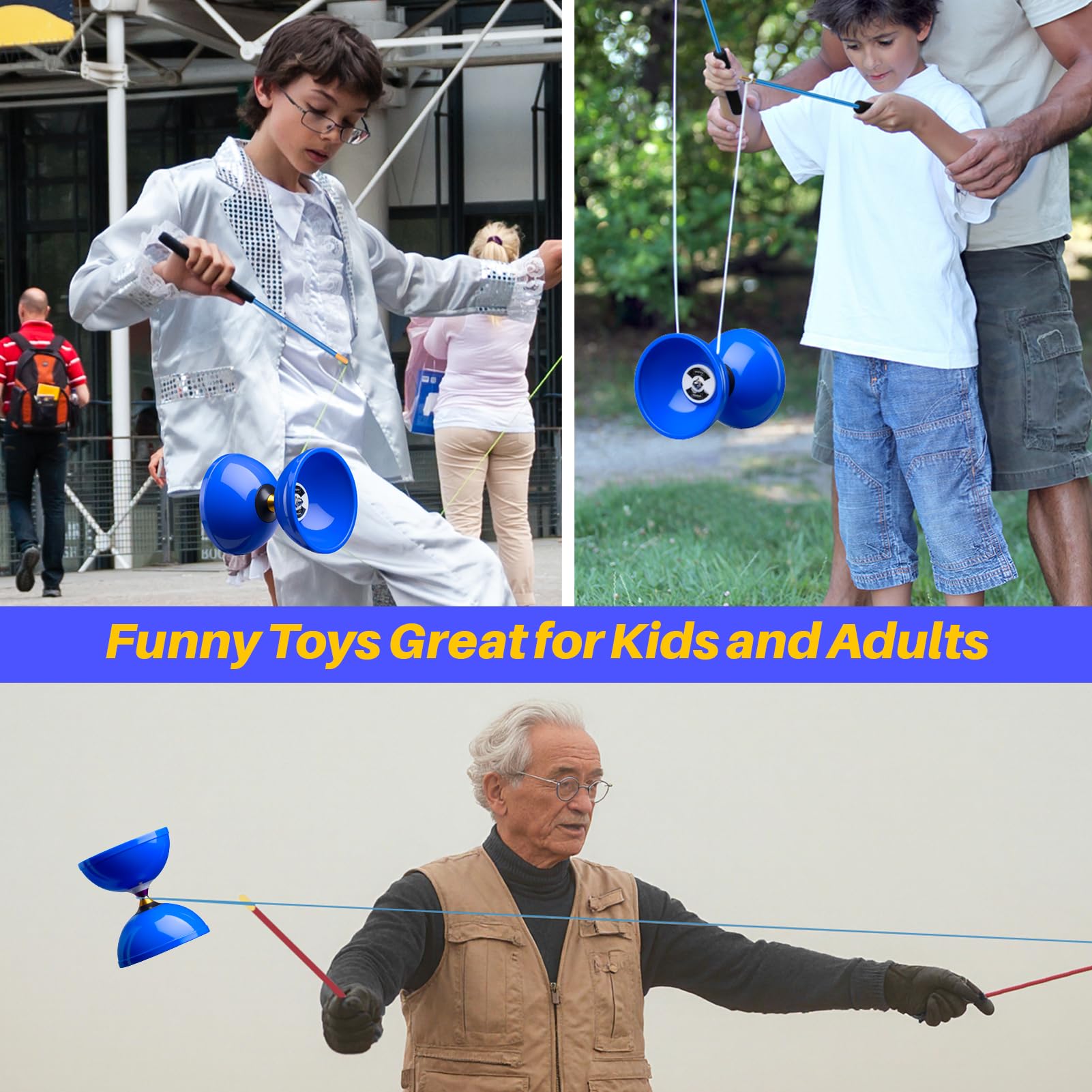 MAGICYOYO Pro Triple Bearing Diabolo Yoyo for Kids 8-12 & Adults - Blue