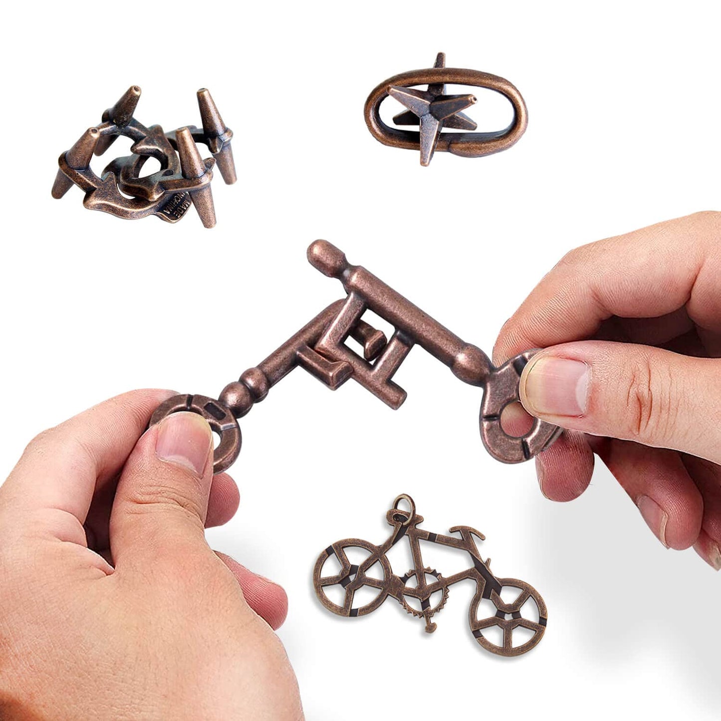 MHY Jumbo Metal Brain Teaser Puzzles for Adults - 4 Pack Challenging 3D Mind Games | with Portable Case | IQ Logic Toys & Gift for Teens