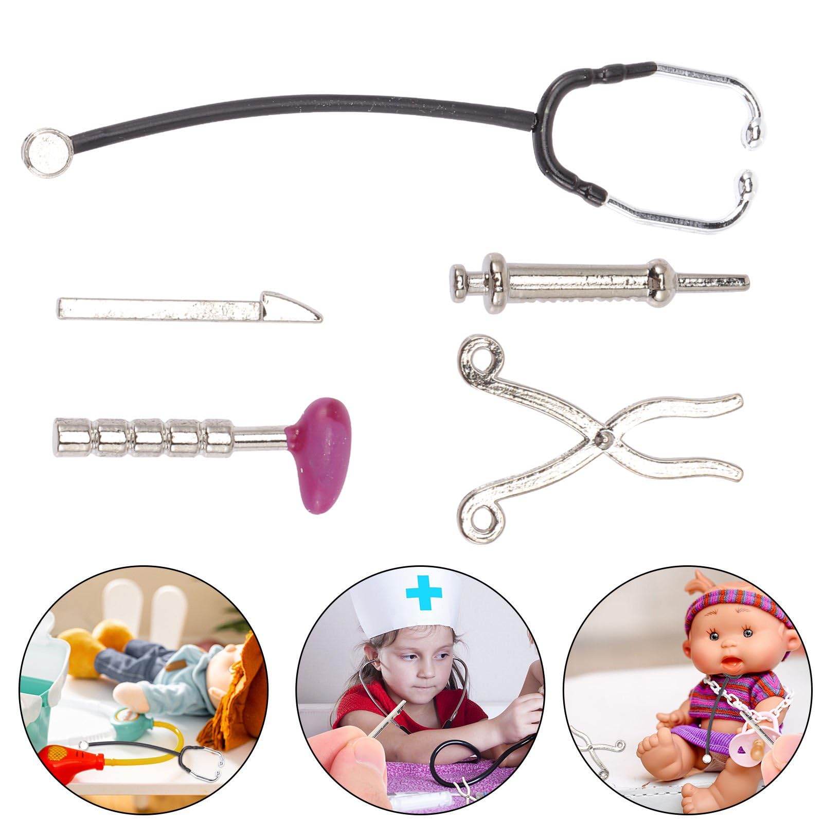 5Pcs Dollhouse Mini Stethoscope Care Tools Dollhouse Dolls Miniature Garden Kit, Hospital Accessories Set for House Decoration DIY Dollhouse