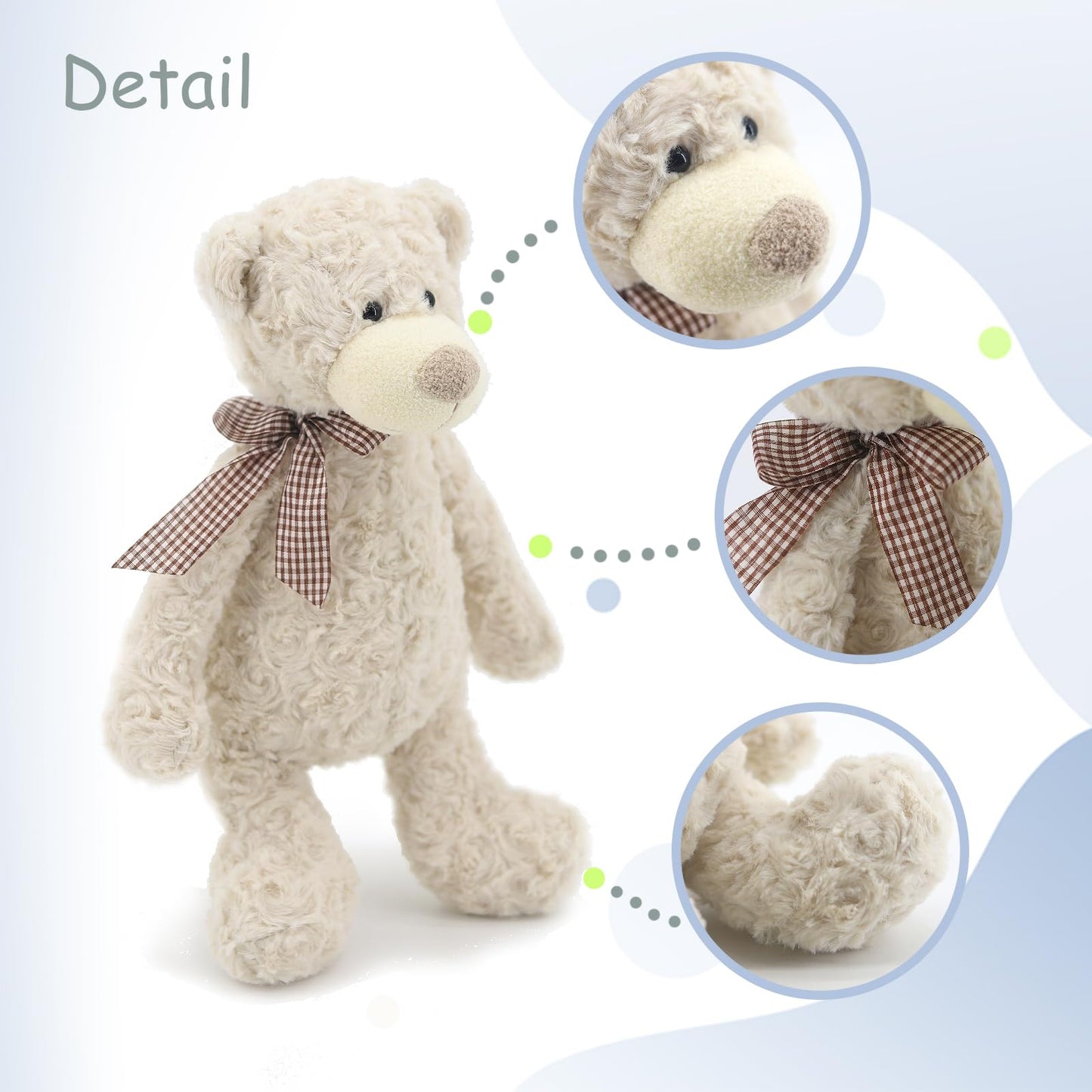 MR ViviCare 16" White Teddy Bear with Scarf Stuffed Animals for Boys and Girls,Soft and Adorable Stuffed Bear Plush Toys for Newborn Babies