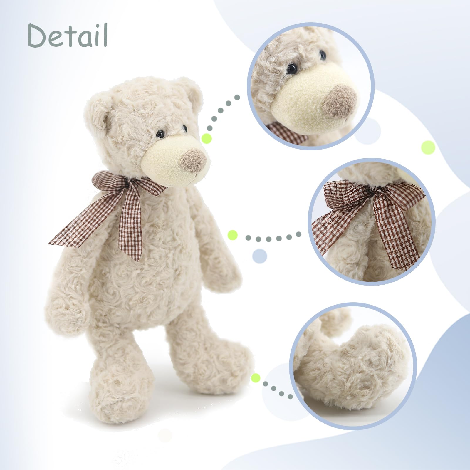 MR ViviCare 16" White Teddy Bear with Scarf Stuffed Animals for Boys and Girls,Soft and Adorable Stuffed Bear Plush Toys for Newborn Babies