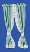 Melody Jane Dollhouse Green Curtains Drapes on Rail Miniature 1:12 Scale Window Accessory