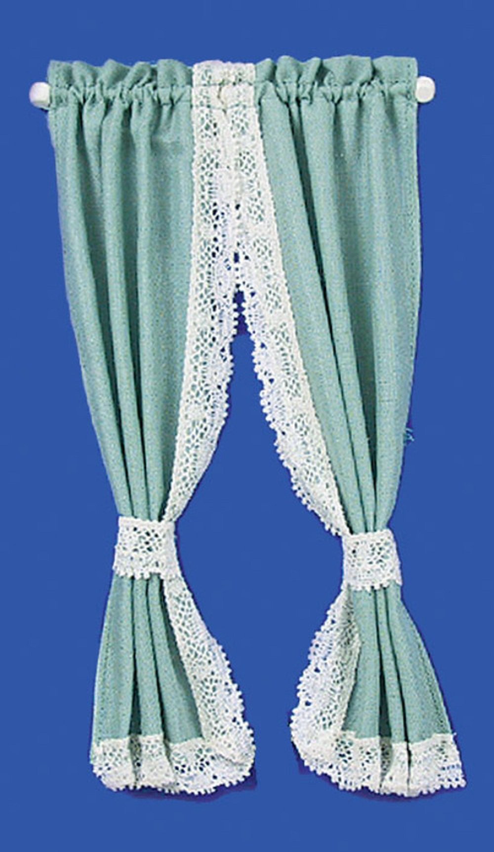 Melody Jane Dollhouse Green Curtains Drapes on Rail Miniature 1:12 Scale Window Accessory