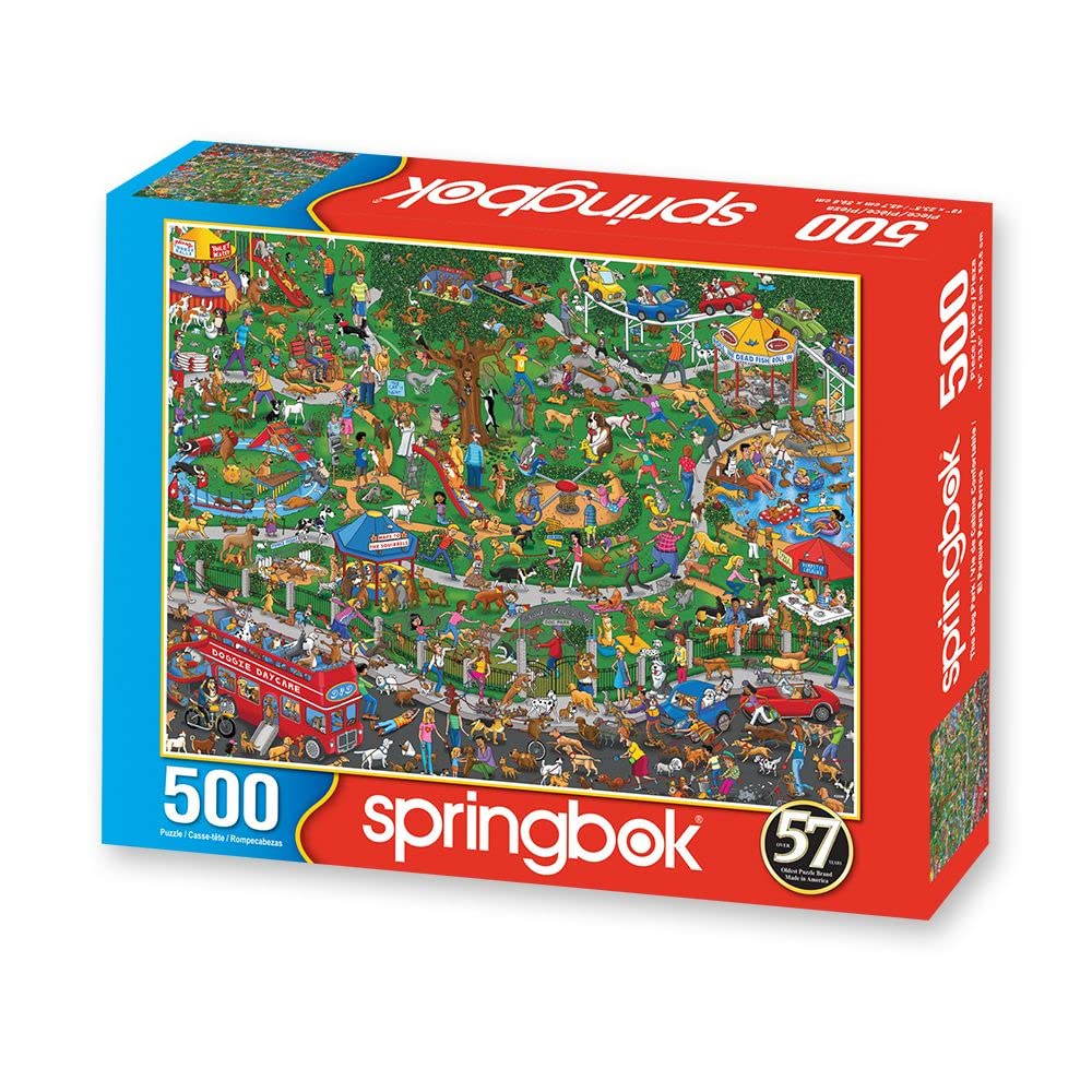 Springbok - The Dog Park - 500 Piece Jigsaw Puzzle- Cartoon Illustration of Dog Park by Steven Skelton
