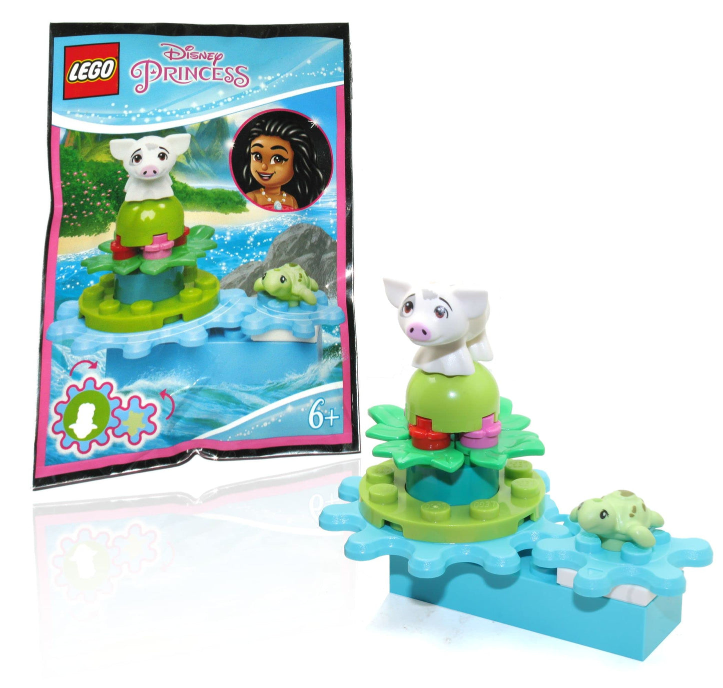 LEGO Disney Princess Moana Minifigure - Dancing Pua The Pig and Baby Turtle on Spinning Flower Bed Foil Pack