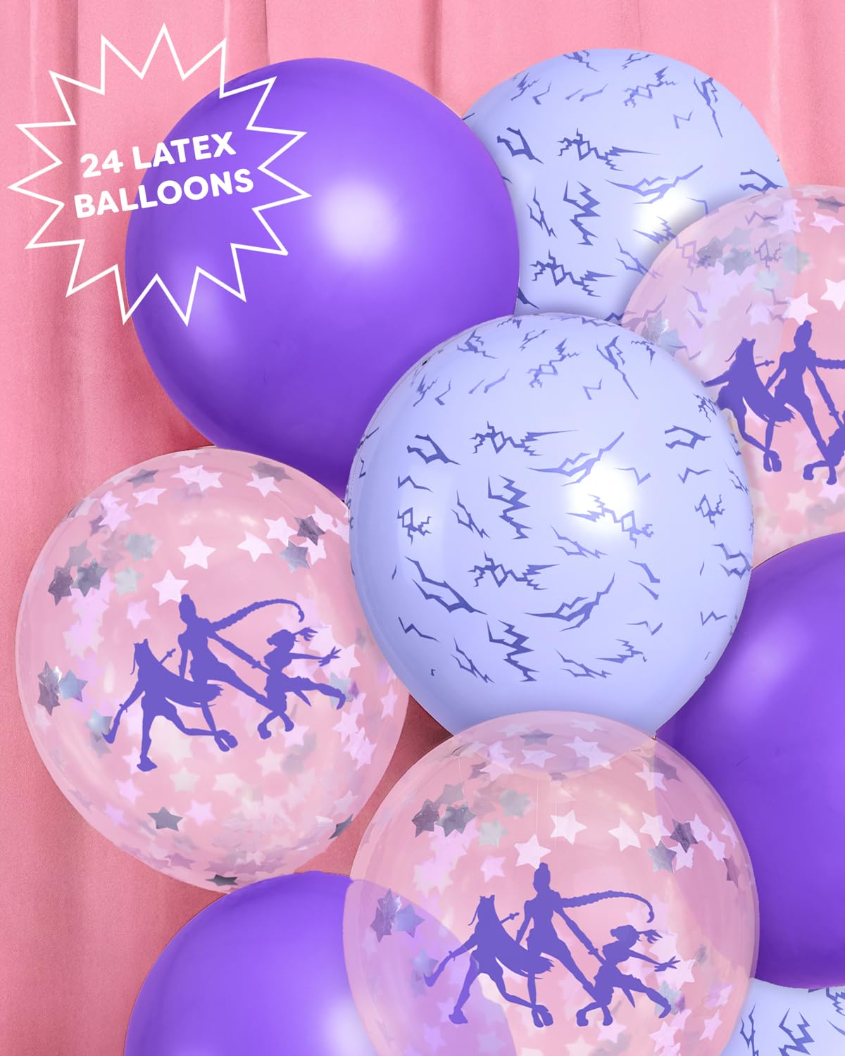 xo, Fetti Kpop Party Balloons - 24 Latex Balloons | Kpop Concert, Girl Group Party, Purple, Iridescent, Confetti, Birthday, Glam