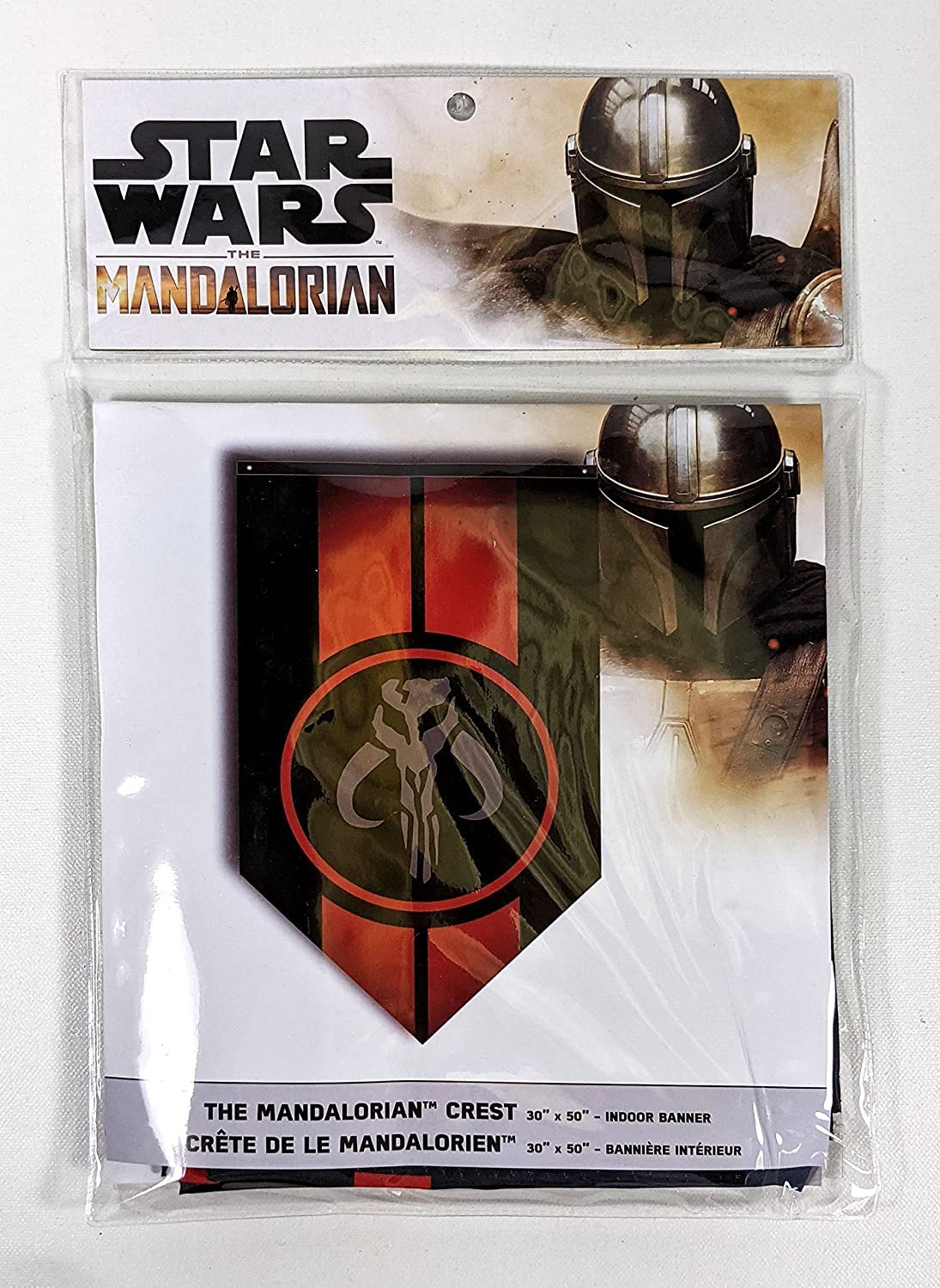 Star Wars The Mandalorian Wall Banner - Mandalorian Crest with Red Stripes - Large Size 30" x 50" - Indoor Fabric Banner
