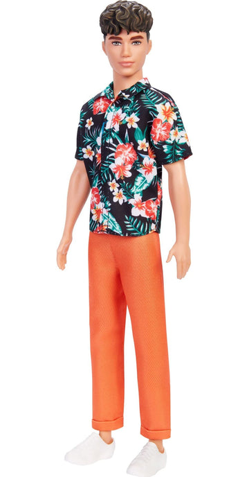 Barbie Fashionistas Ken Doll #184 with Brown Cropped Hair Wearing Hawaiian Shirt, Orange Pants & White Deck Shoes