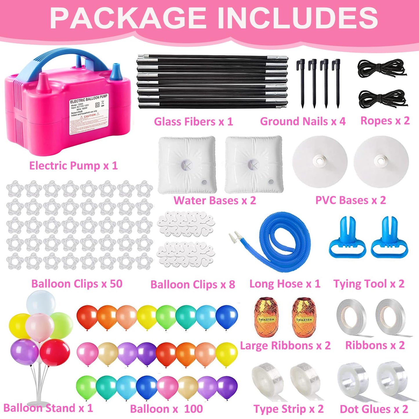 Balloon Arch Kit and Balloon Pump, 9Ft Tall & 10Ft Wide Adjustable Balloon Arch Stand with Water Base, Electric Pump, Balloons and Accessories