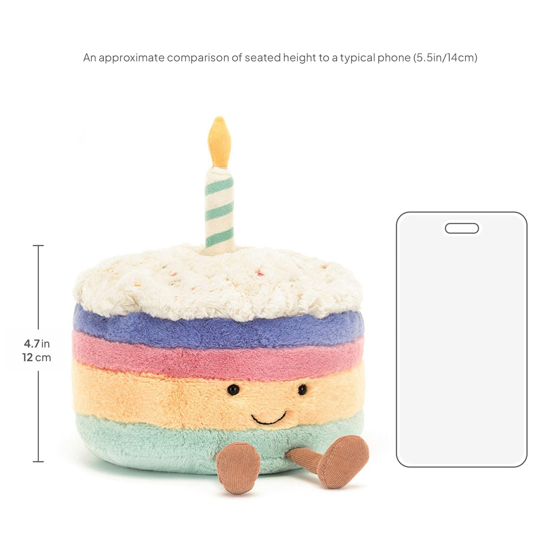 Jellycat Amuseables Rainbow Birthday Cake Stuffed Toy, Medium 6 inches - Dessert Plush - Birthday Gift