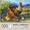 Bits and Pieces - 500 Piece Jigsaw Puzzle for Adults - Amber Rooster and Family - Hen Chicks Lunch Farm Country Flower Barn Jigsaw Puzzle by Artist