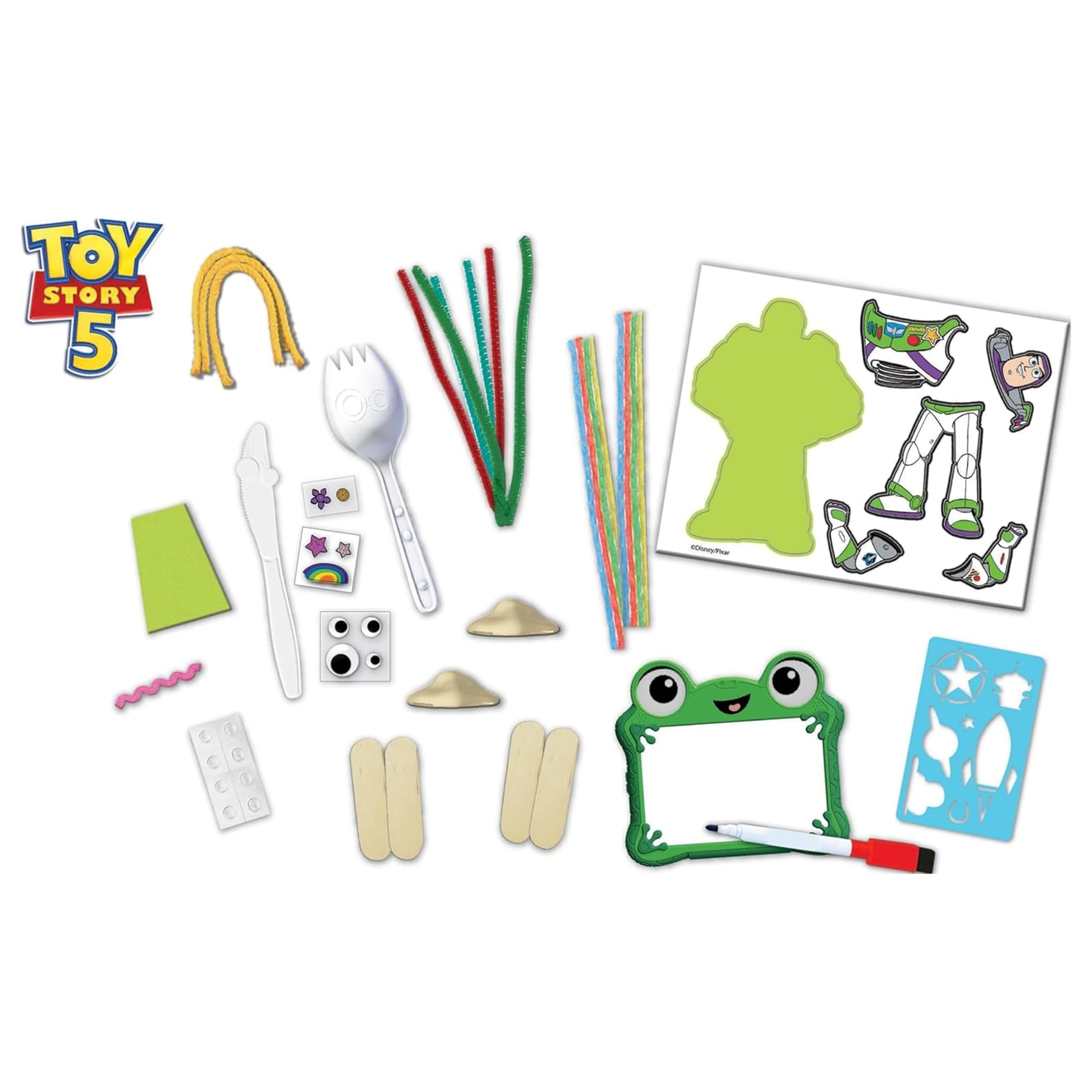 Tara Toys Disney Pixar Toy Story 5 Creativity Set - Art Activity Kit with 30+ Pieces - MYO Forky & Karen, Doodle Board & More - Fun Travel Set