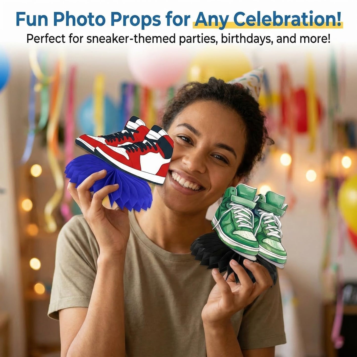 9Pcs Sneaker Honeycomb Ball and Table Centerpieces, Shoe Themed Party Decorations and Favors for Sports Baby Shower, Birthday, Hip Hop Event Supplies