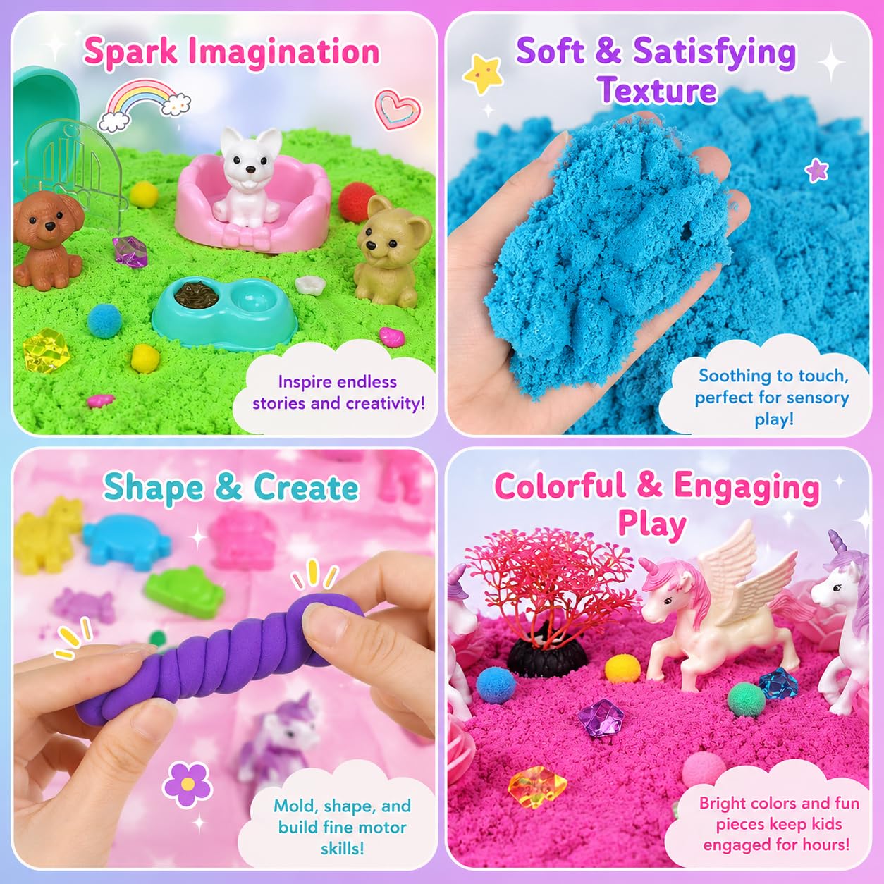 AGENTLAN Stackable Sensory Bin, Unicorn & Pet Sensory Sand Play Set