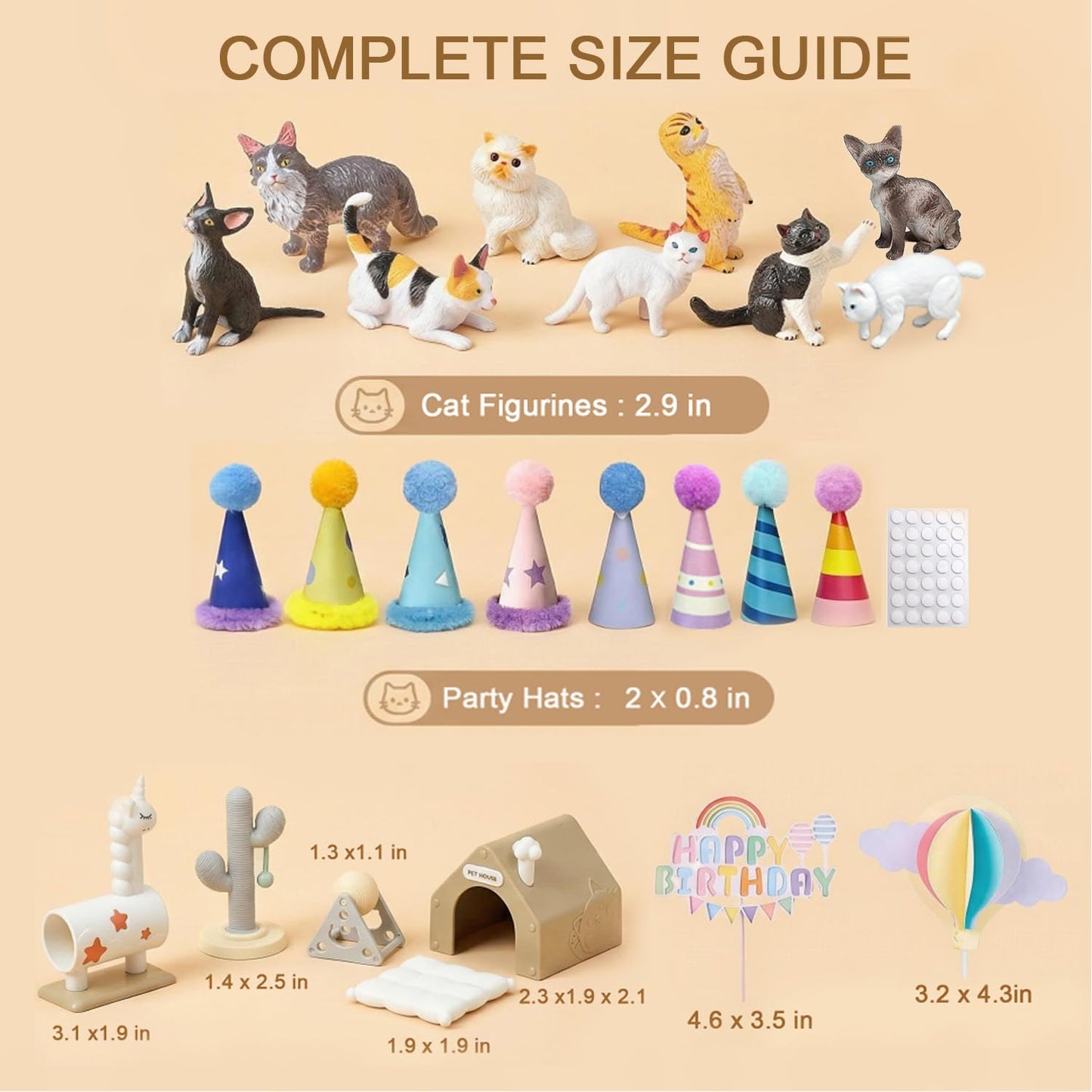 25 Pcs Cat Cake Topper Set - Resin Animal Figurines with Mini Party Hats, Cat Themed Birthday Decorations, Cupcake Toppers, Cat Lover Gifts, Desk