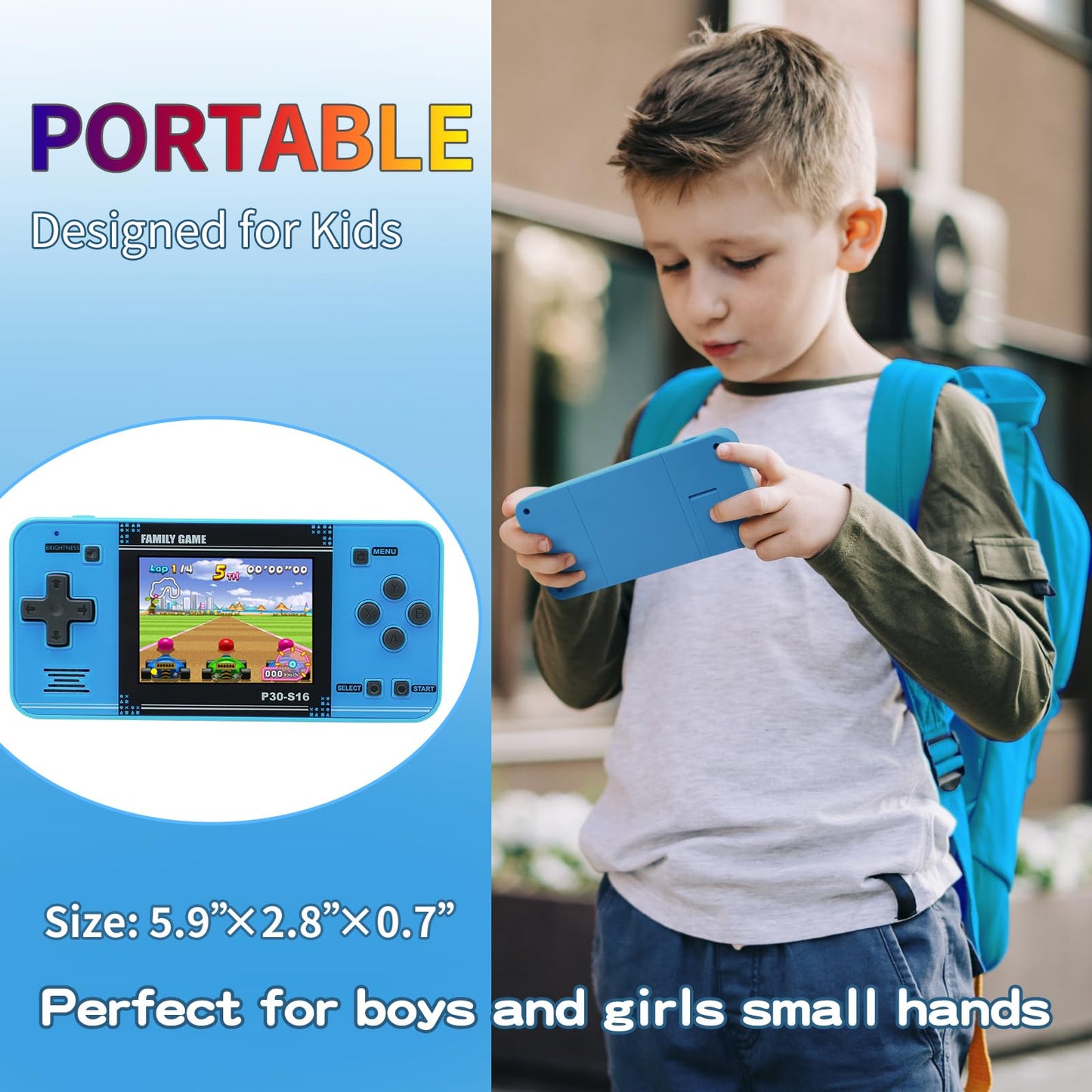 Handheld Game for Kids -Preloaded 220 Retro Video Games, Portable Gaming Player with Rechargeable Battery 3.0" LCD Screen, Mini Arcade Electronic Toy