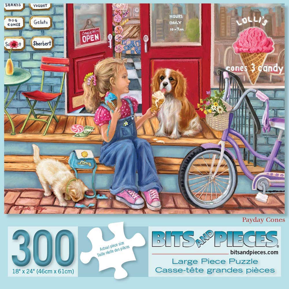 Bits and Pieces - Large 300 Piece Jigsaw Puzzle for Adults - ‘Pay Day Cones’ Summer Time Jigsaw Puzzle by Artist Brooke Faulder, Completed Puzzle