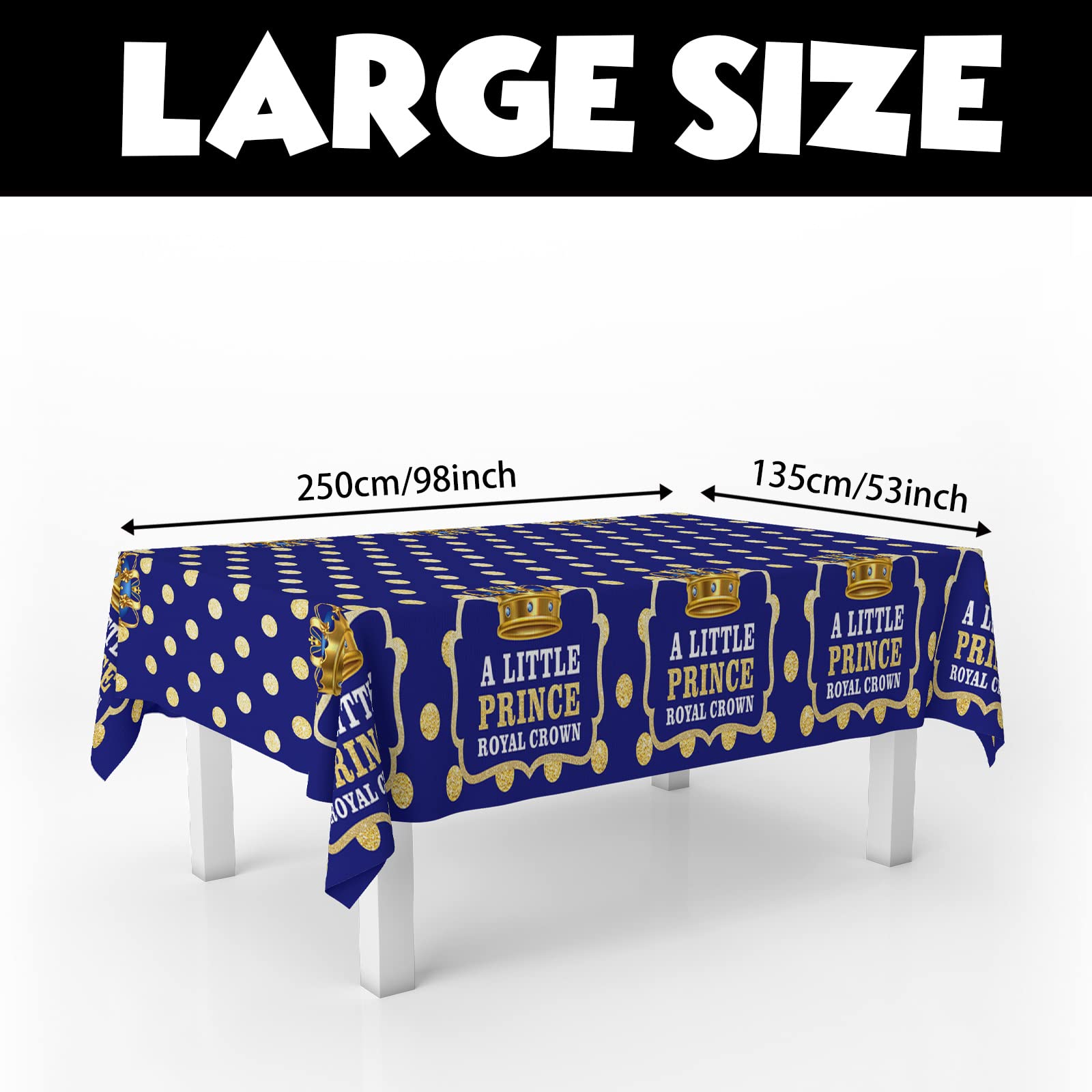 Junliang A Little Prince Royal Crown Tablecloth Blue Gold Dot Sequin Printed Table Cover Decoration for Little Prince Theme Party Kids Boy Baby Shower