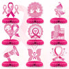 Hying 9 PCS Breast Cancer Awareness Honeycomb Table Centerpiece for Home Party, Fight Cancer Theme Pink Ribbon Breast Cancer Table Topper Centerpiece