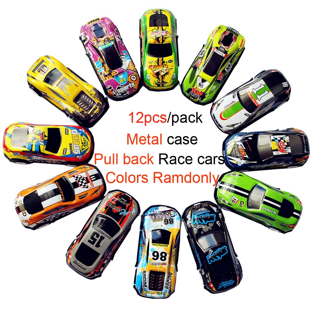 12 Pull Back Racing Cars Die cast Race Car Vehicles Playset,2.7 Inch Metal Friction Powered Car Toys for Toddlers
