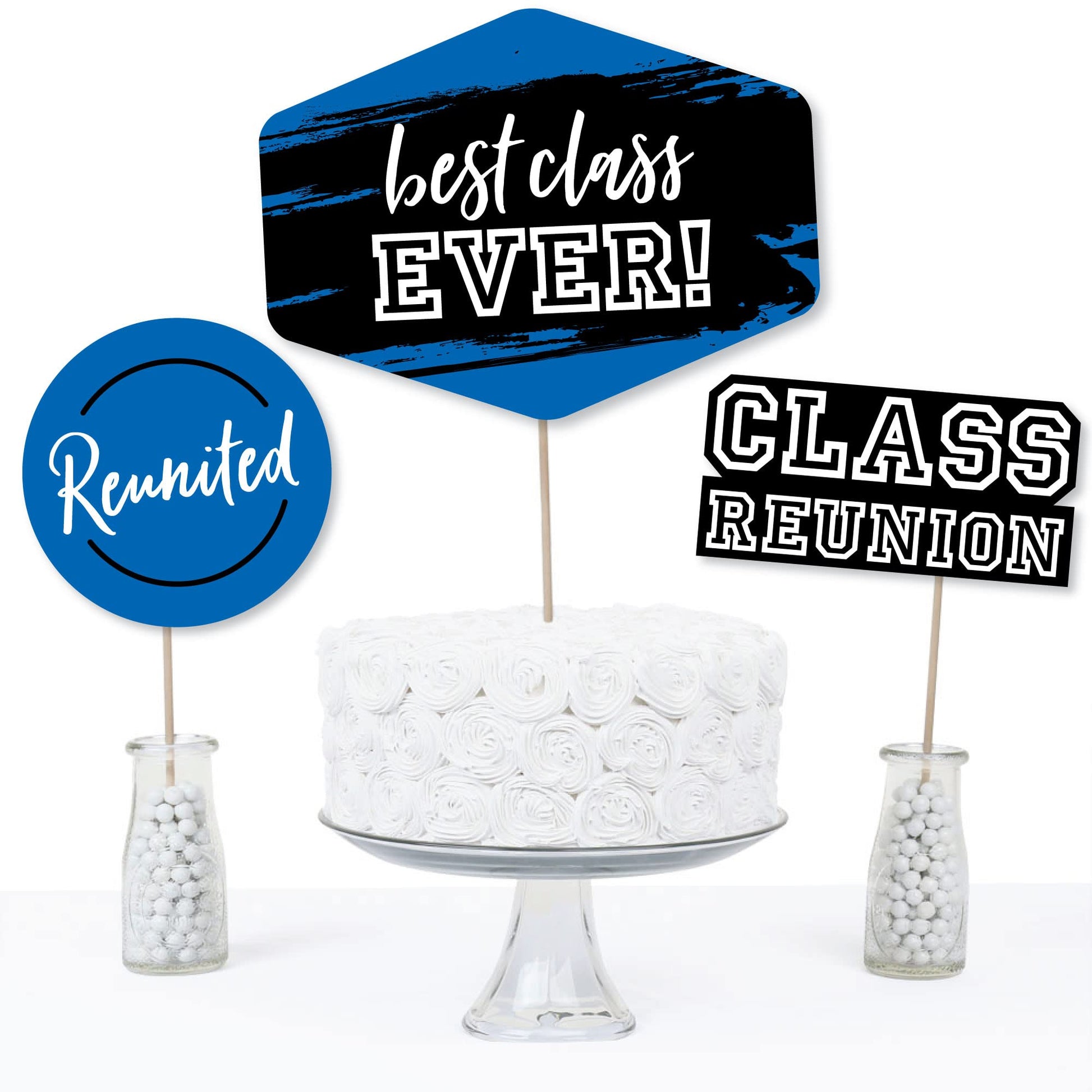 Big Dot of Happiness Reunited Blue - Royal Blue School Class Reunion Party Centerpiece Sticks - Table Toppers - Set of 15