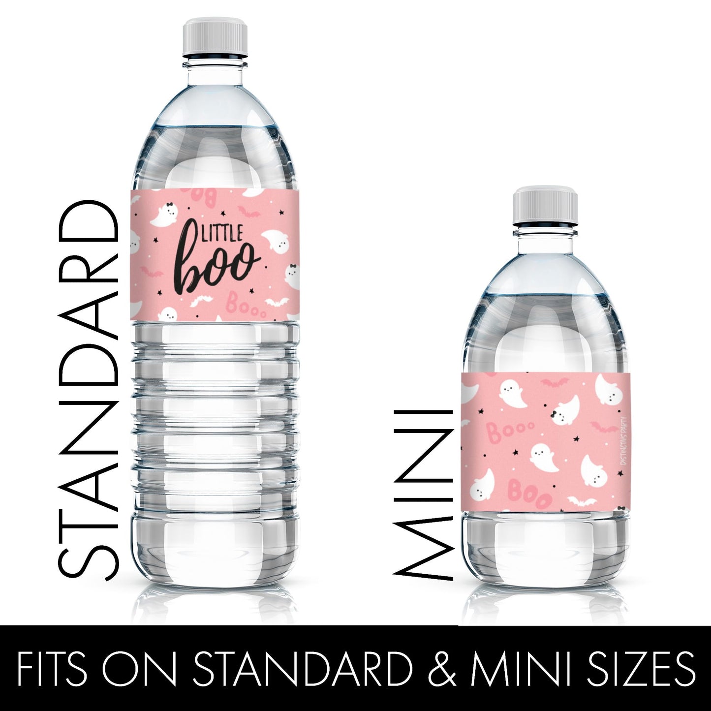 Pink Little Boo Ghost Girl Baby Shower Water Bottle Labels, 20 Count