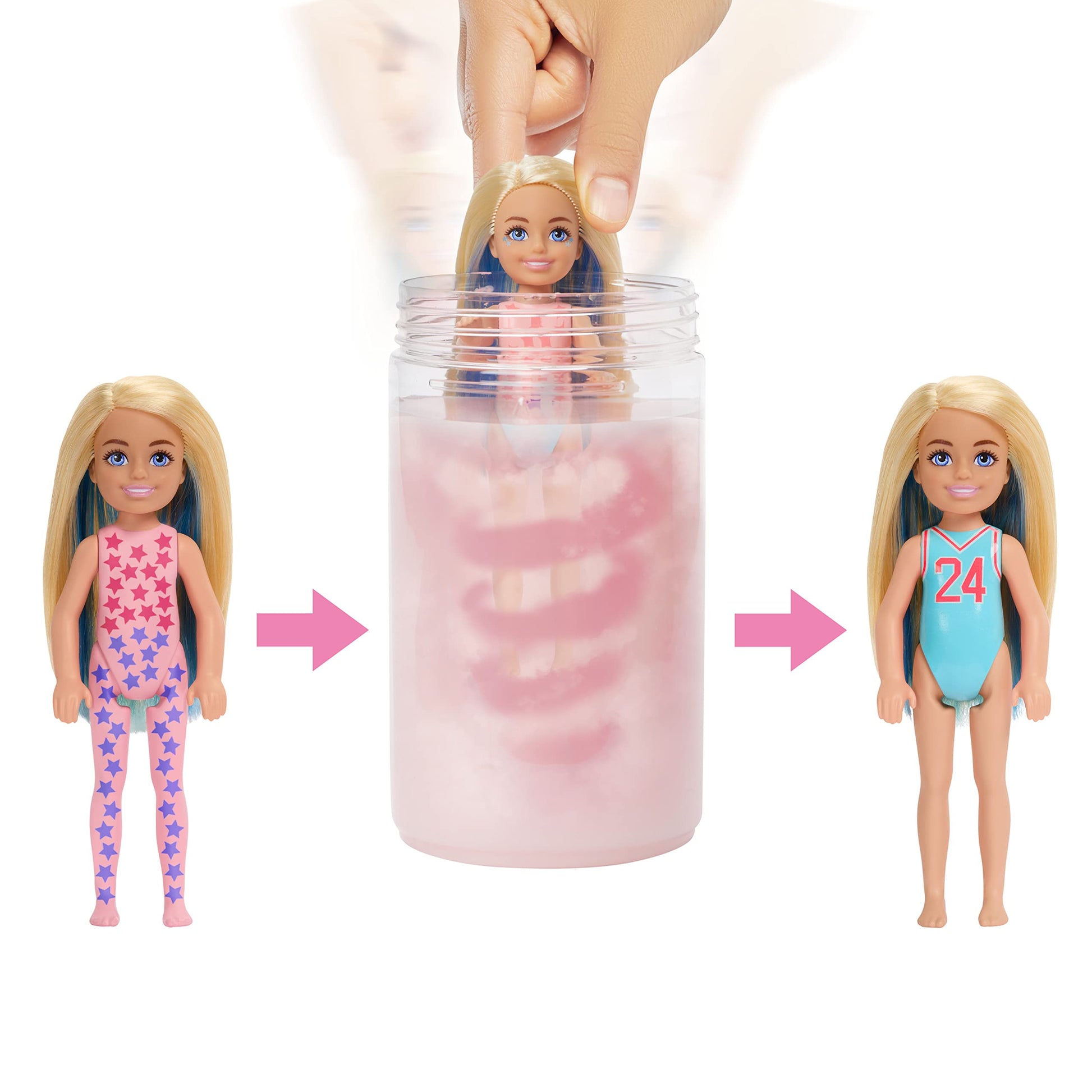 Barbie Chelsea Color Reveal Small Doll & Accessories, Sporty Series with Color-Change Hair Streak (Styles May Vary)