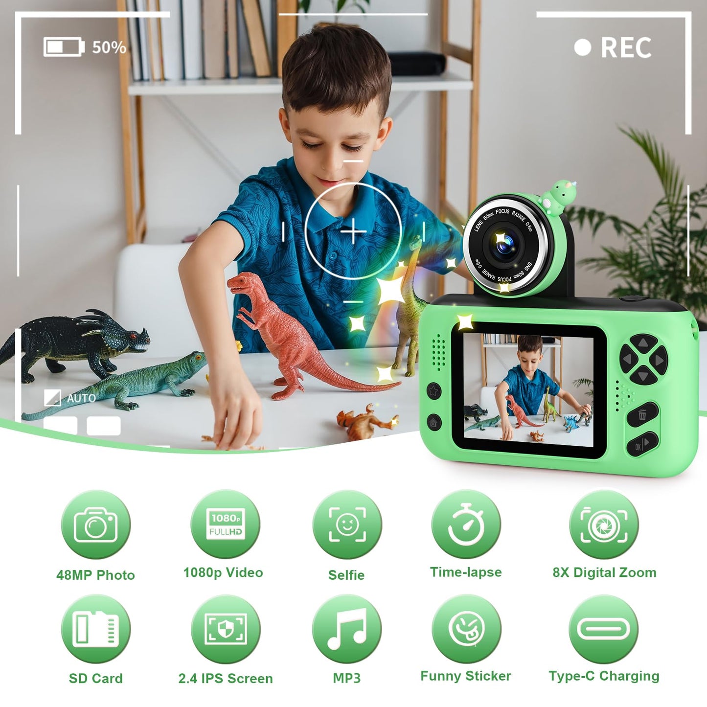 Makolle Kids Camera, Birthday Gifts for Boys and Girls Age 3-8, Green