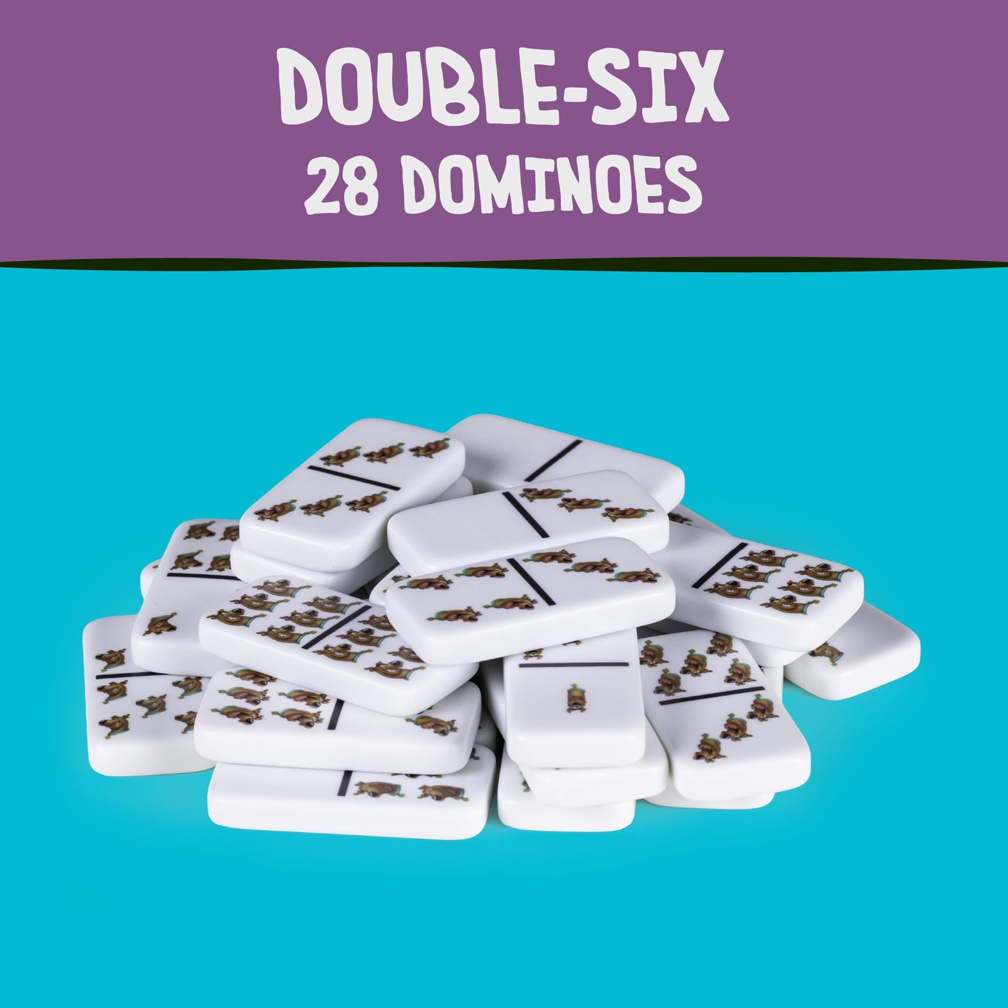 AQUARIUS Scooby-Doo Family Double 6 Dominoes Game - 28 Cartoon Tiles Featuring Scooby Doo - Easy Matching Game for Kids & Adults - Official Scooby-Doo