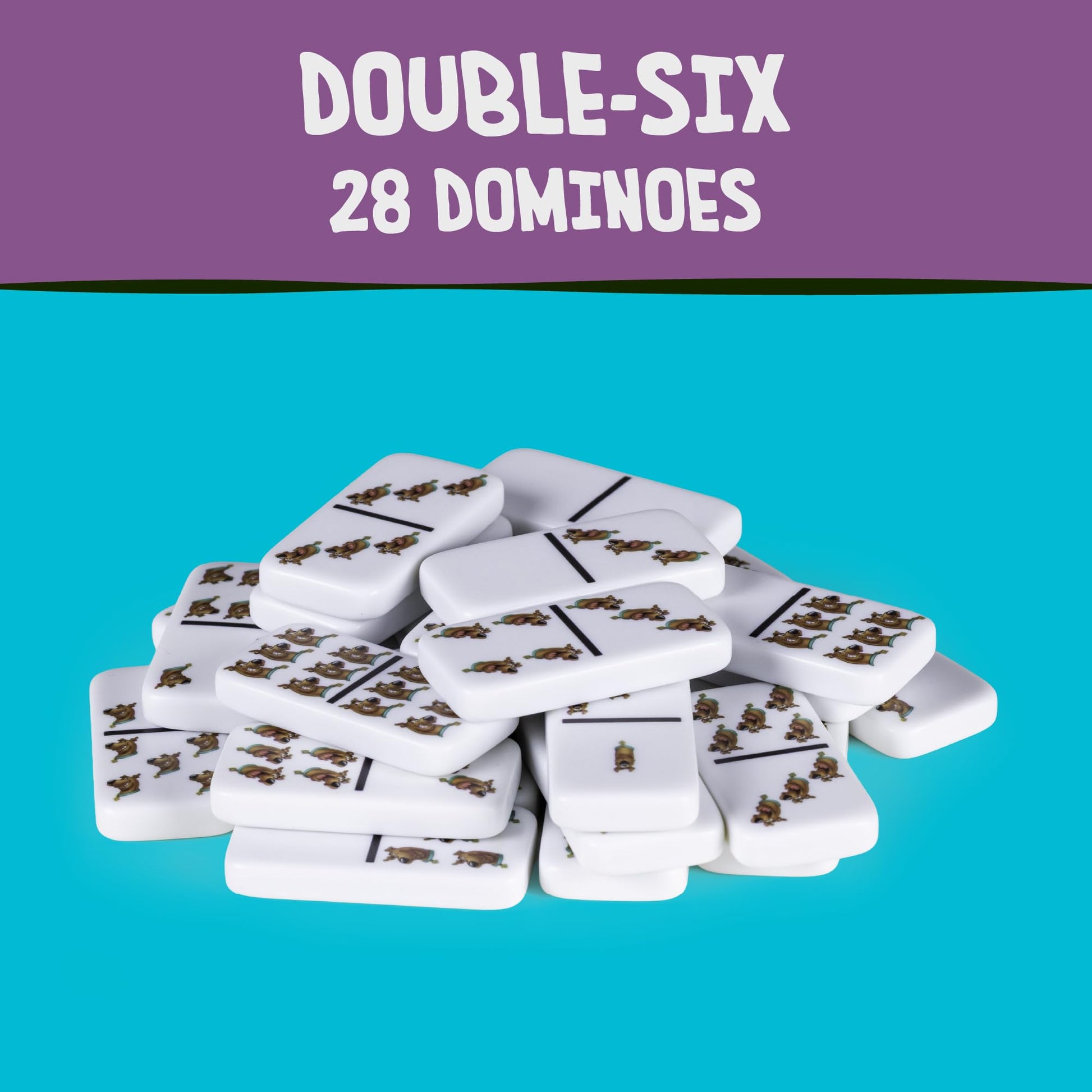 AQUARIUS Scooby-Doo Family Double 6 Dominoes Game - 28 Cartoon Tiles Featuring Scooby Doo - Easy Matching Game for Kids & Adults - Official Scooby-Doo