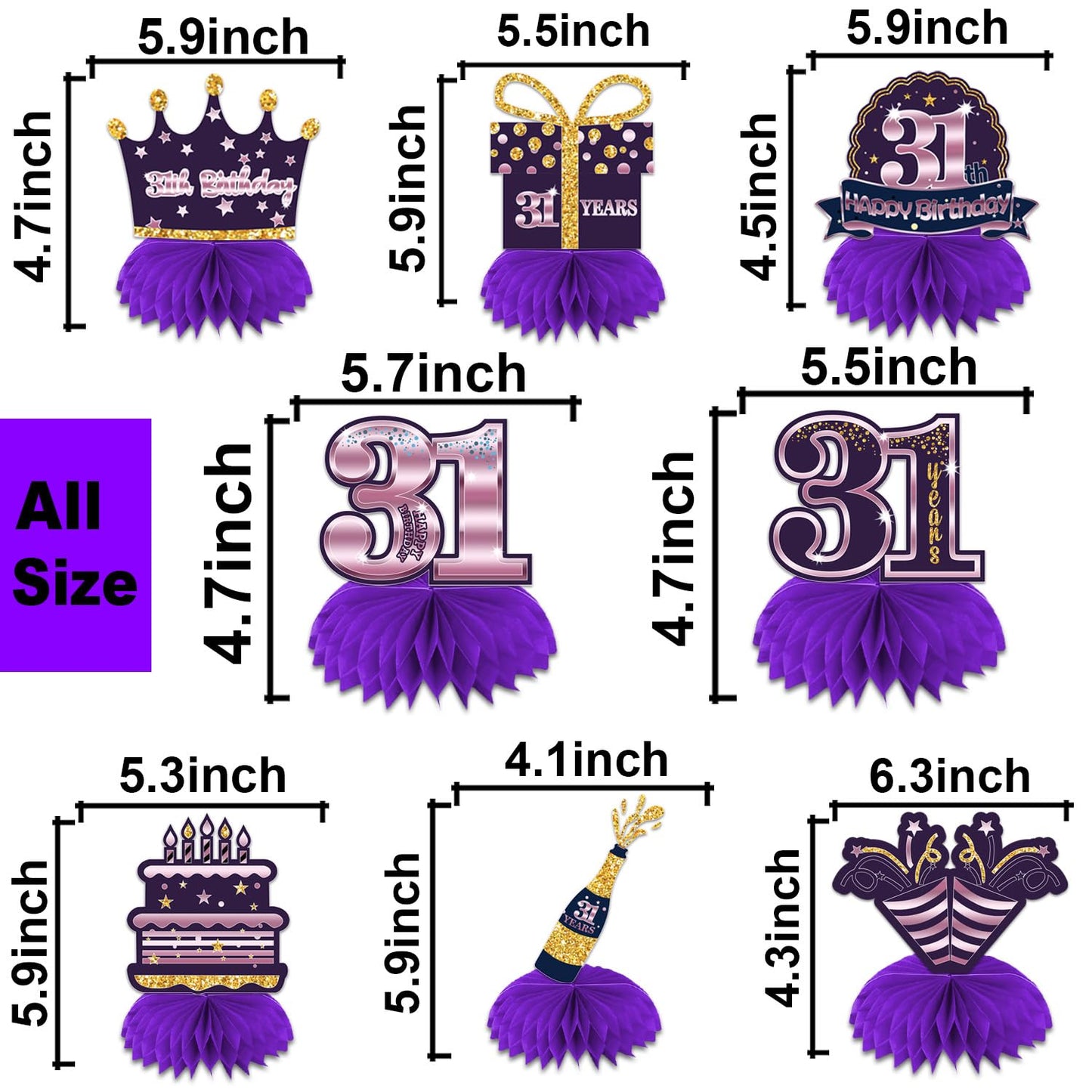 Happy 31st Birthday Honeycomb Centerpieces 31st Birthday Decor Purple Golden Table Toppers Cheers to 31 Years Table Decorations for Woman Man